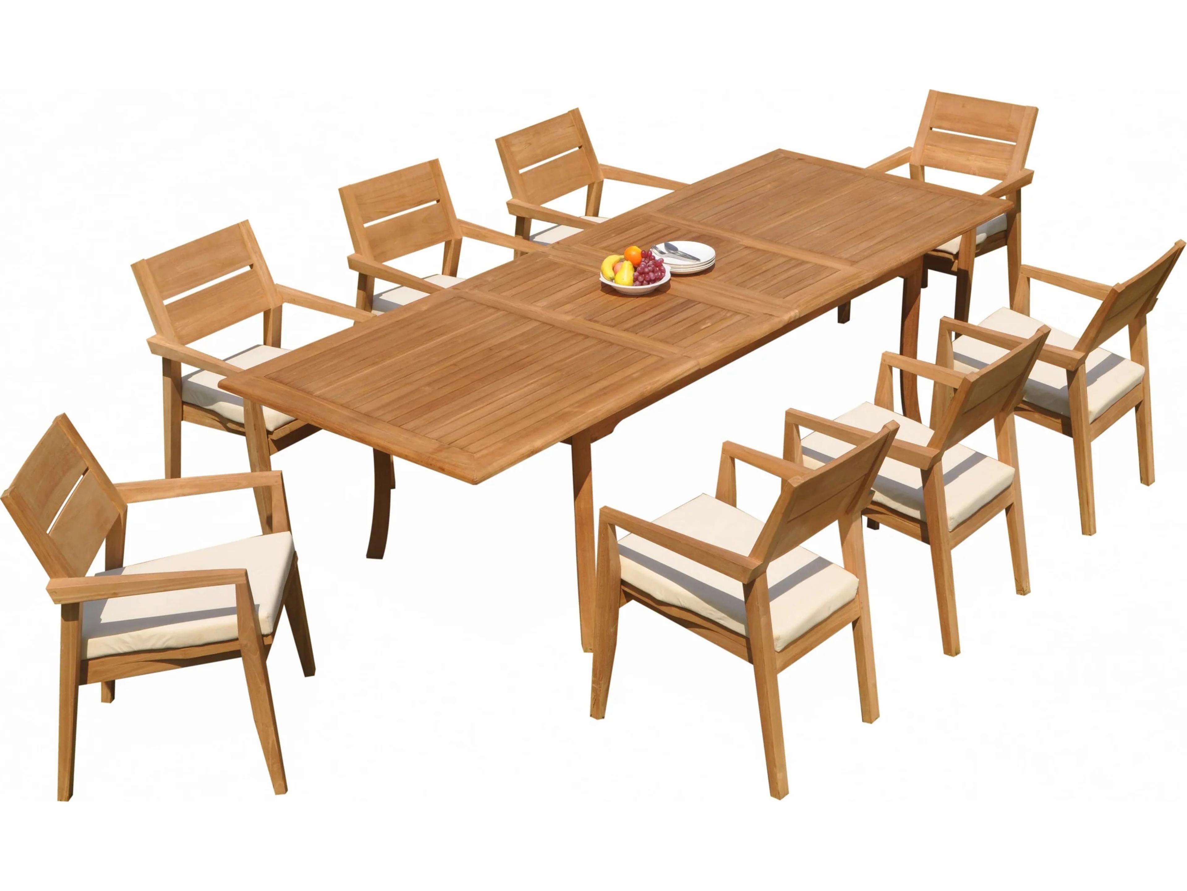 Teak Smith 9 Pieces 117" Double Extension Rectangular Dining Set