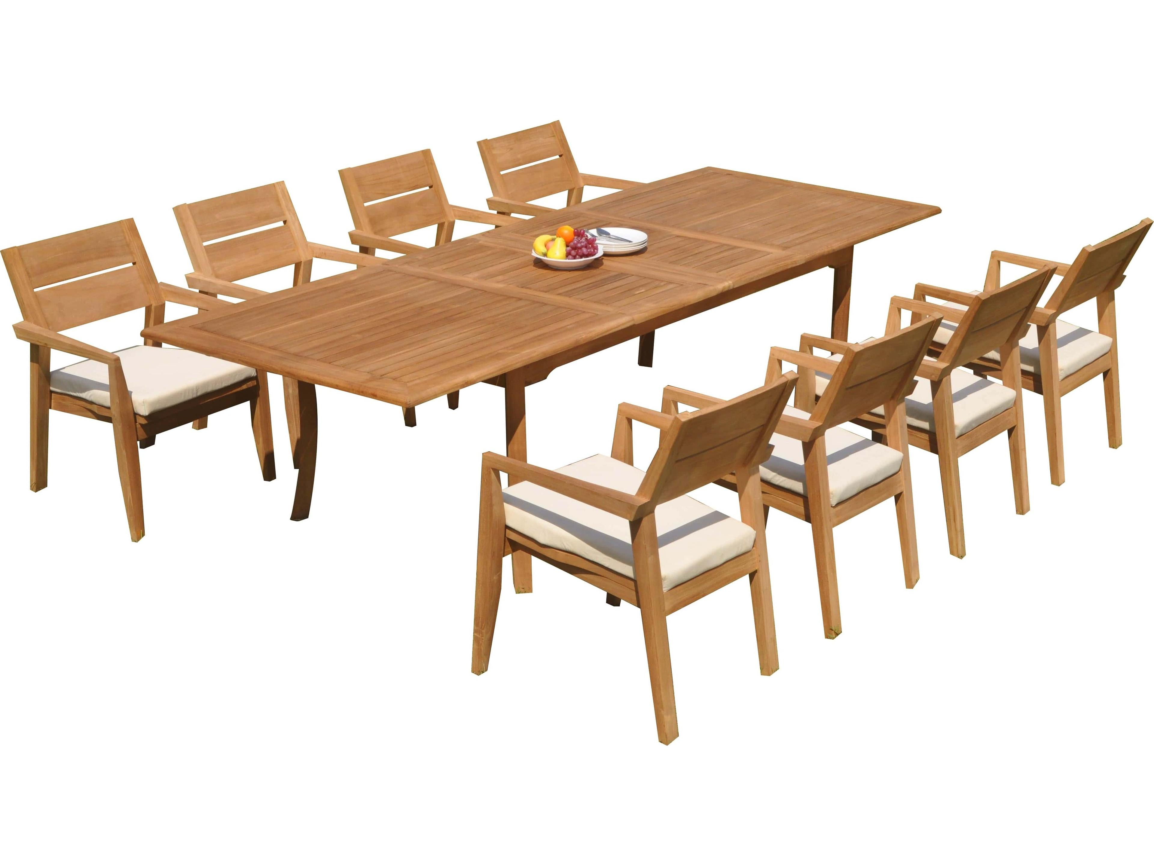 Teak Smith 9 Pieces 117" Double Extension Rectangular Dining Set