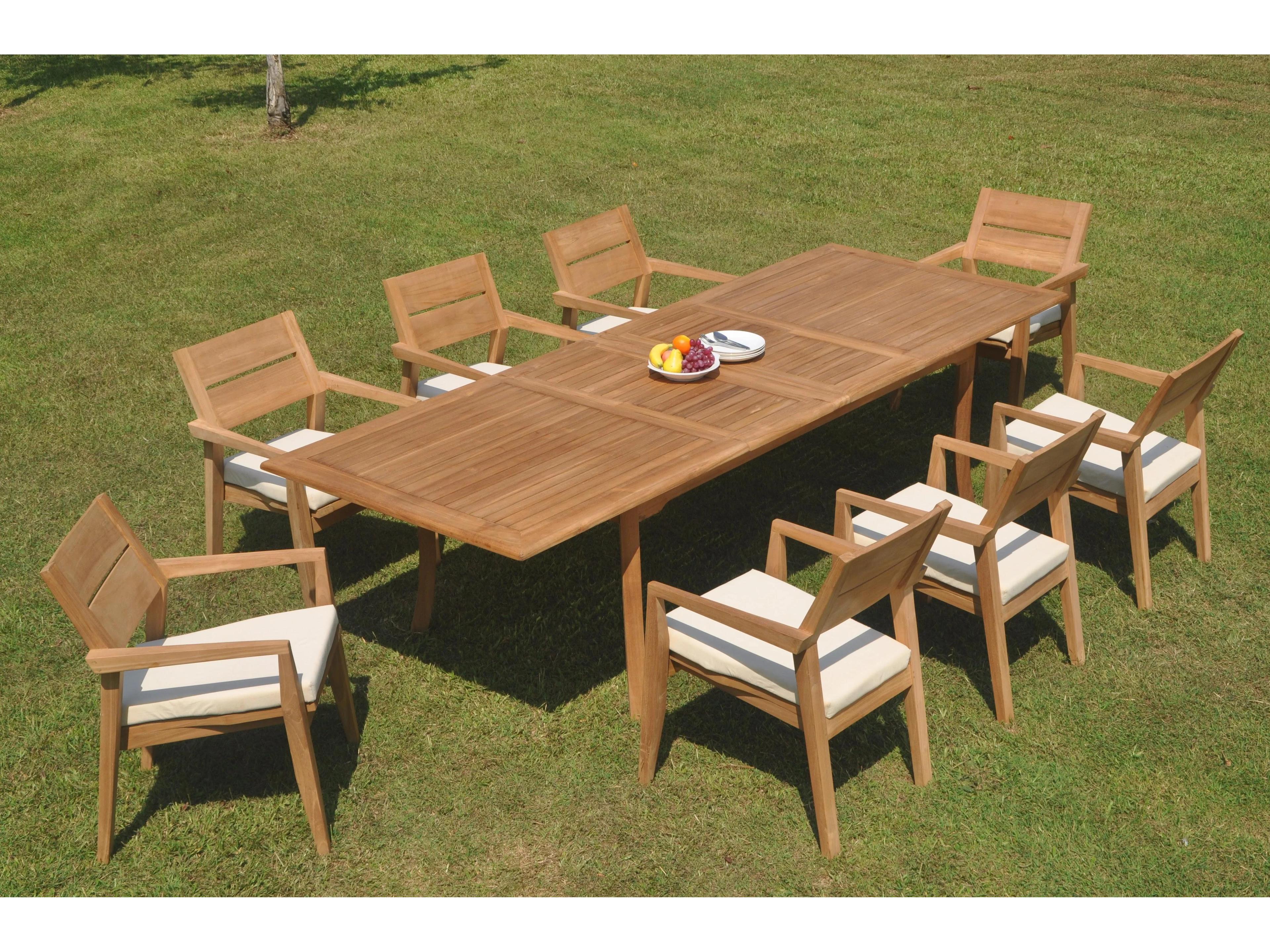 Teak Smith 9 Pieces 117" Double Extension Rectangular Dining Set