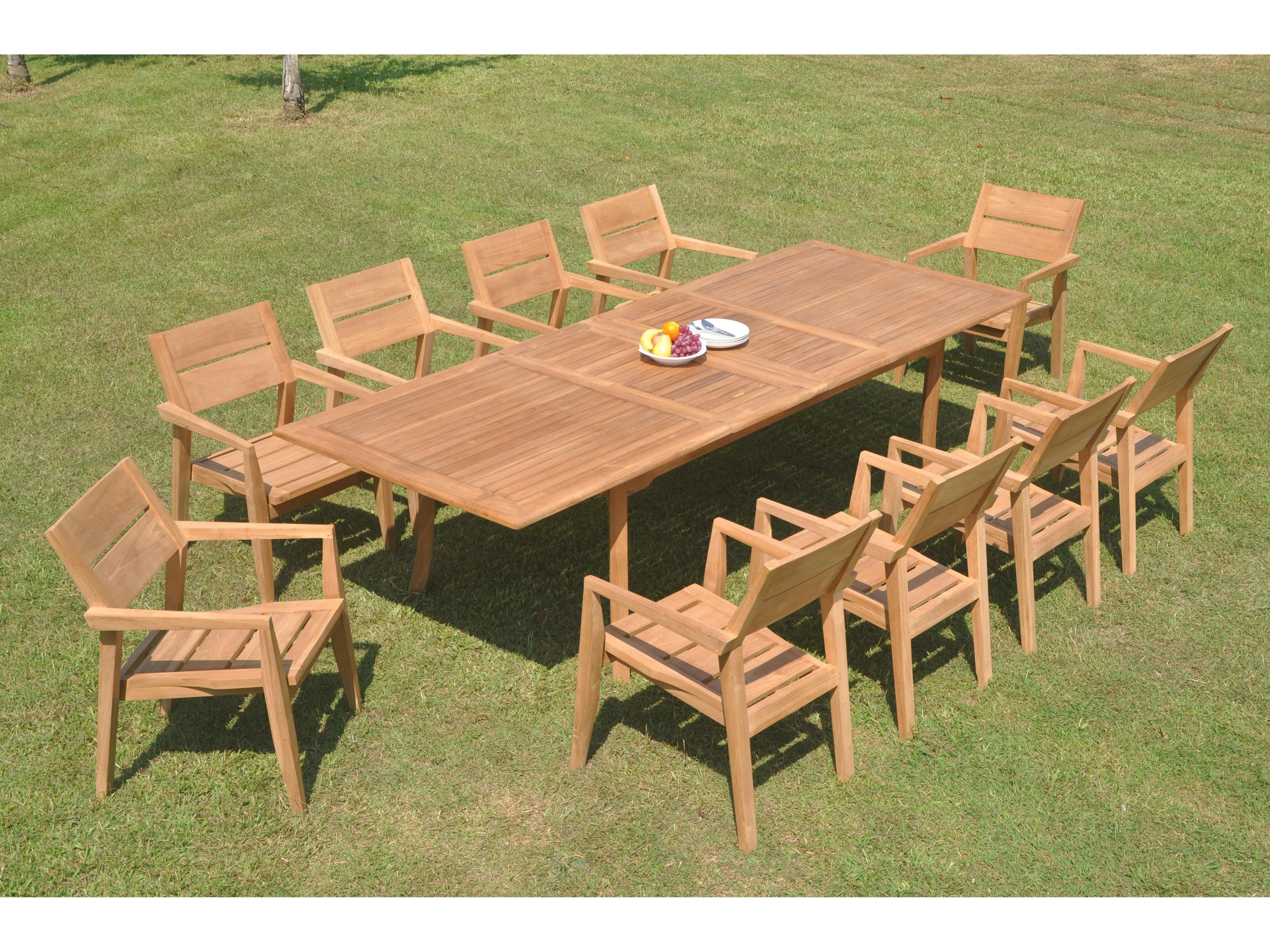 Teak Smith 11 Pieces 117" Double Extension Rectangular Dining Set