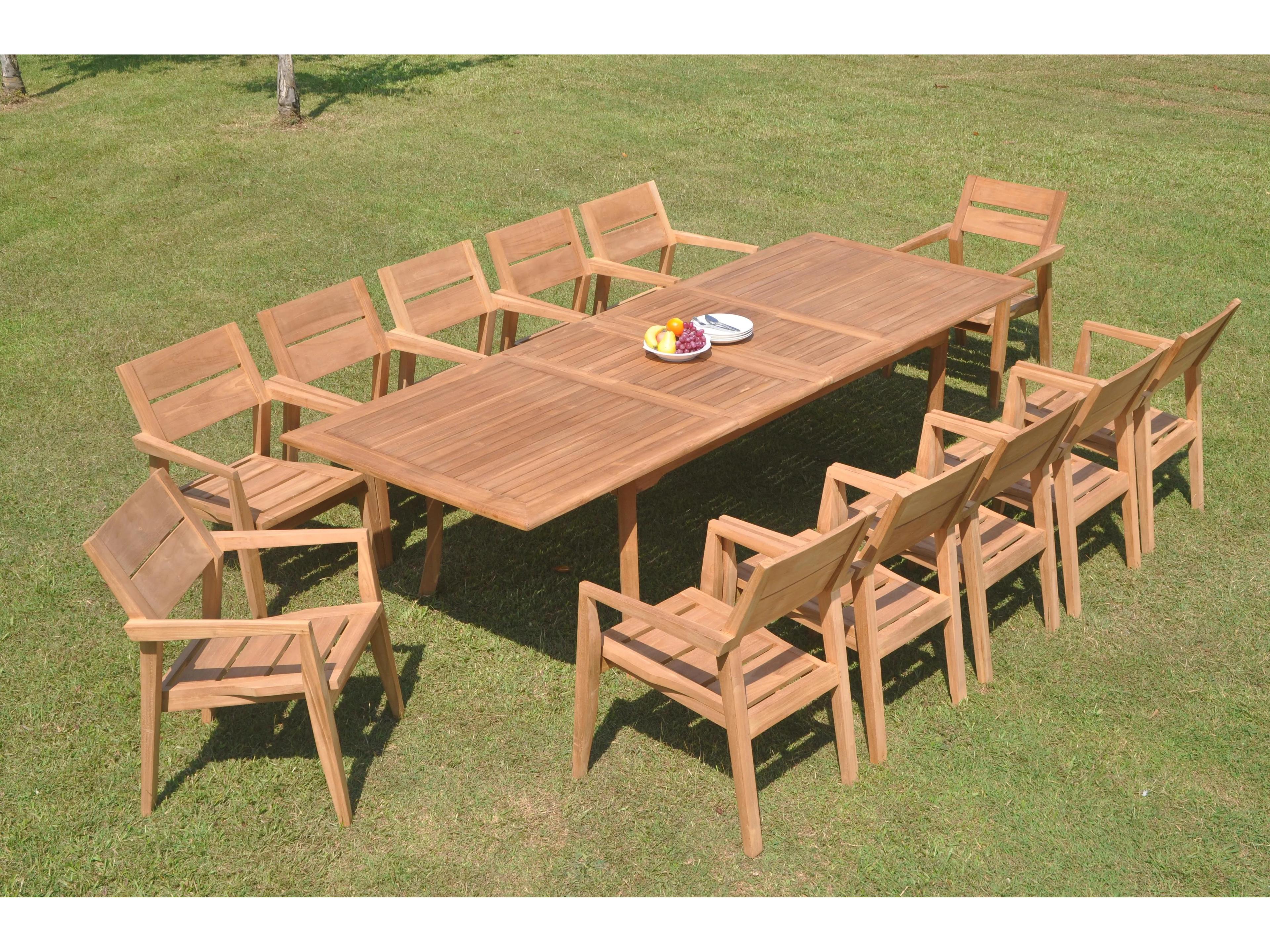 Teak Smith 13 Pieces 117" Double Extension Rectangular Dining Set