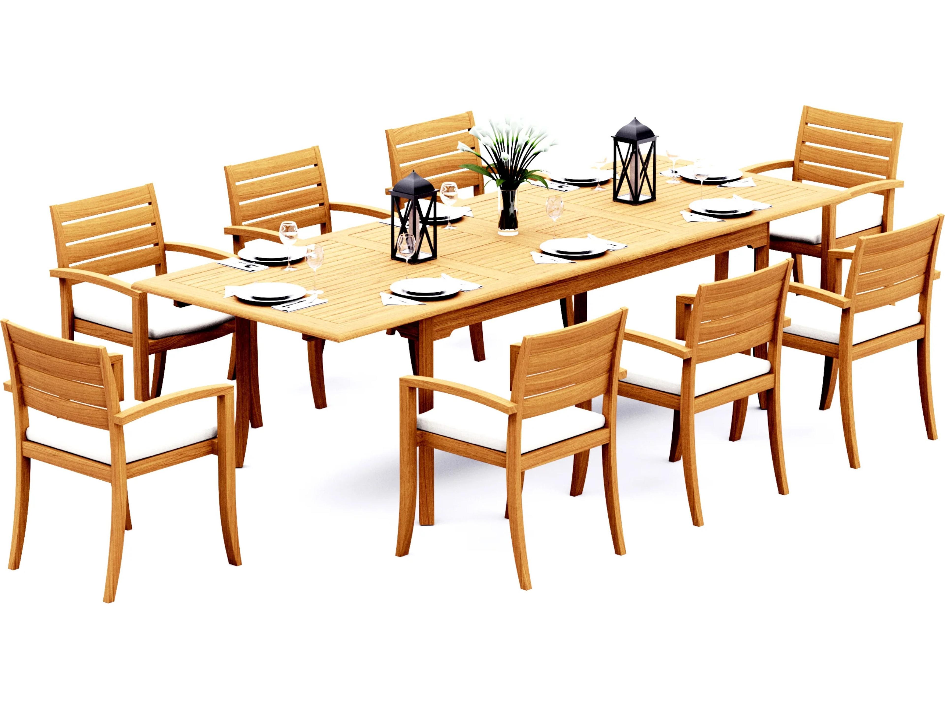 Teak Smith 9 Pieces 117" Double Extension Rectangular Dining Set