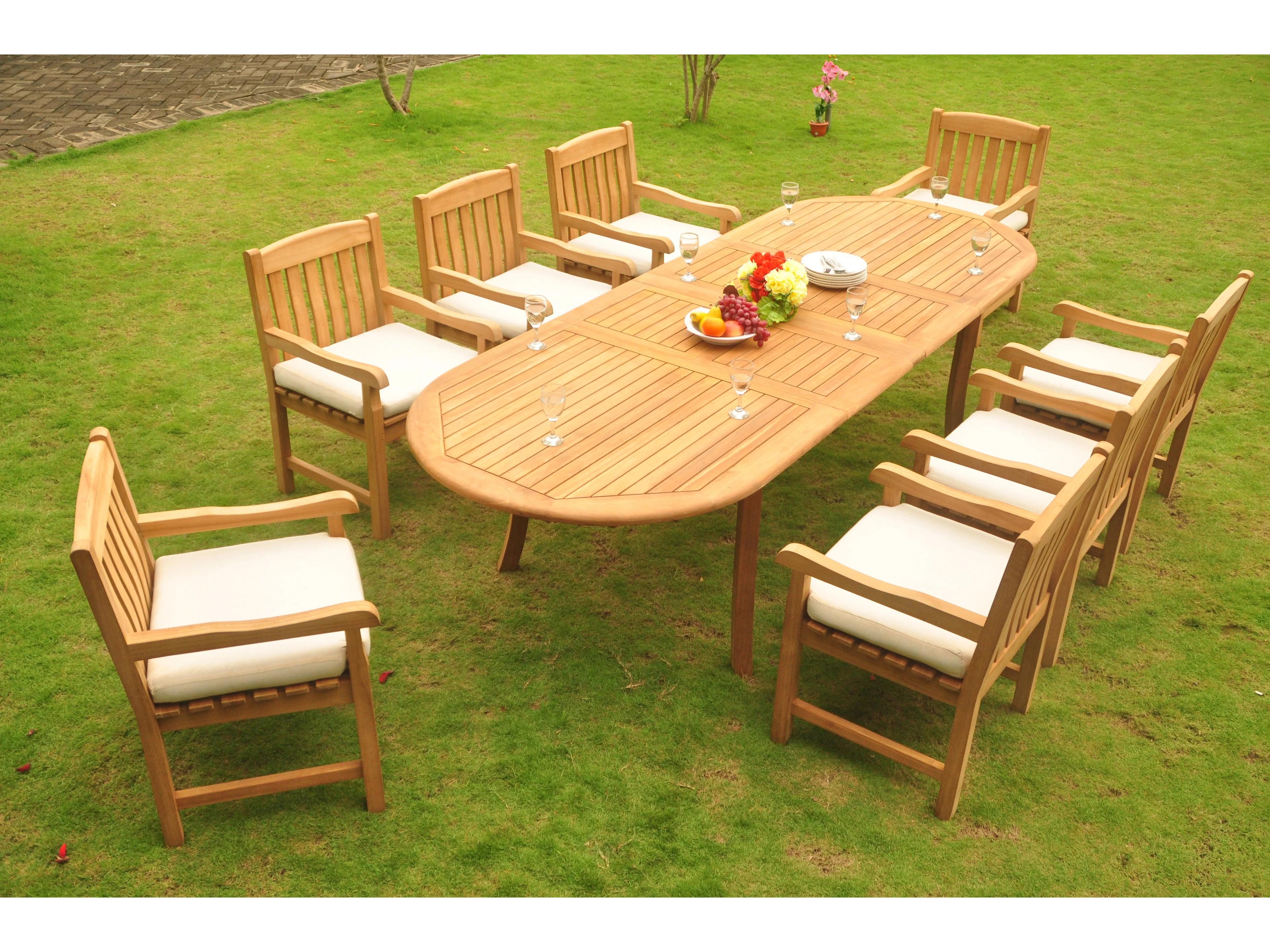 Teak Smith 9 Pieces 117" Large Double Oval Dining Set