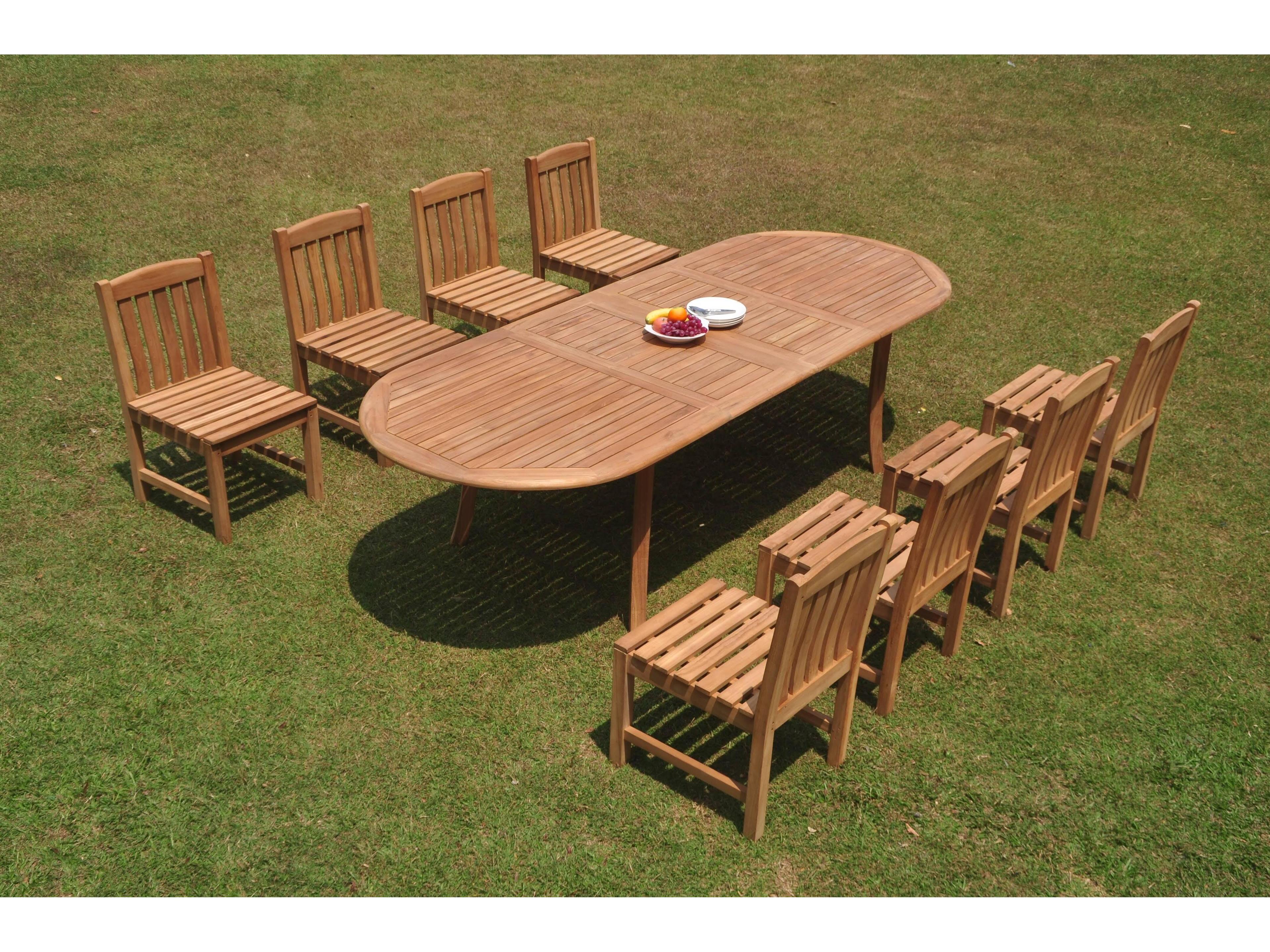 Teak Smith 9 Pieces 117" Large Double Oval Dining Set