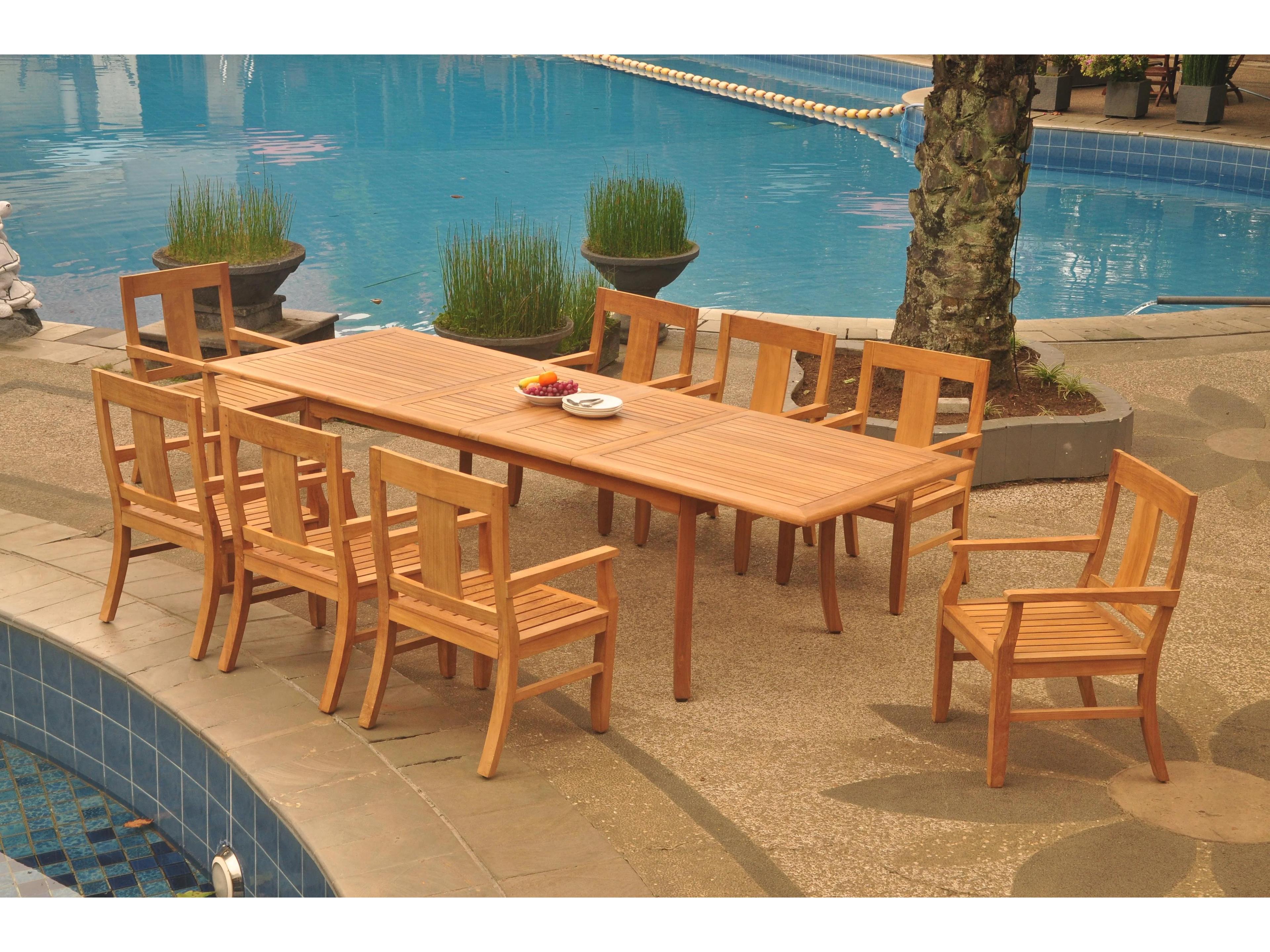 Teak Smith 9 Pieces 117" Large Double Rectangular Dining Set