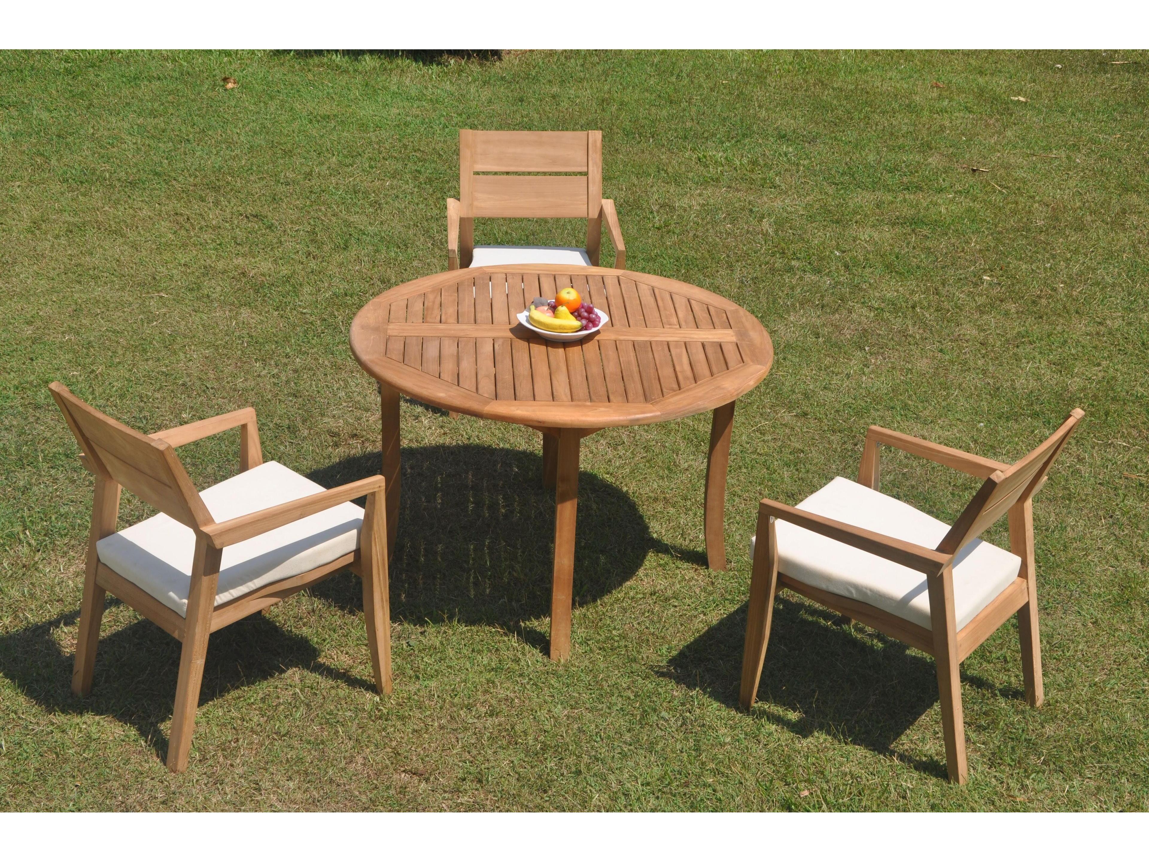 Teak Smith 4 Pieces 48" Round Fixed Dining Set