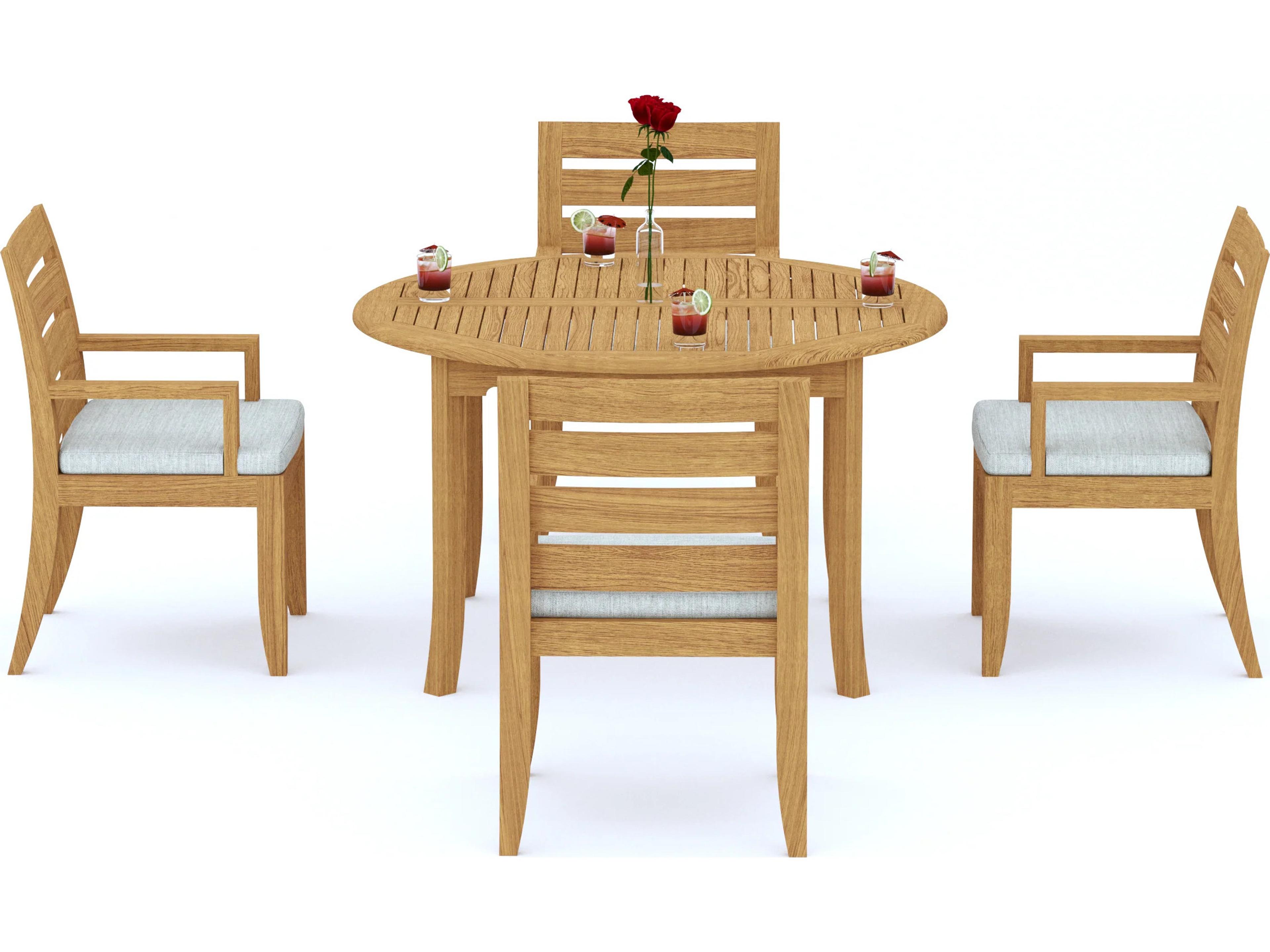 Teak Smith 5 Pieces 48" Round Fixed Dining Set