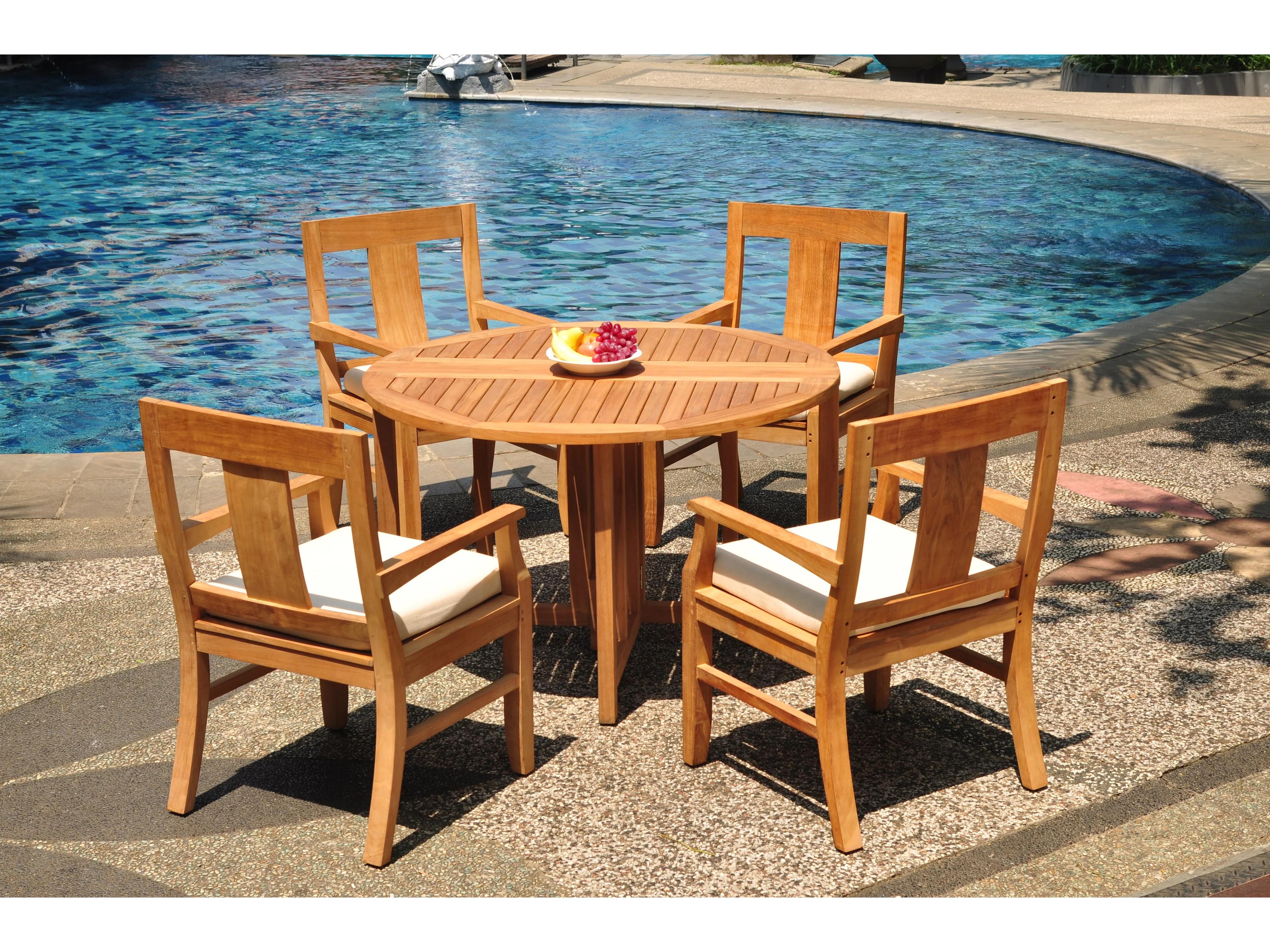Teak Smith 5 Pieces 48" Round Butterfly Dining Set