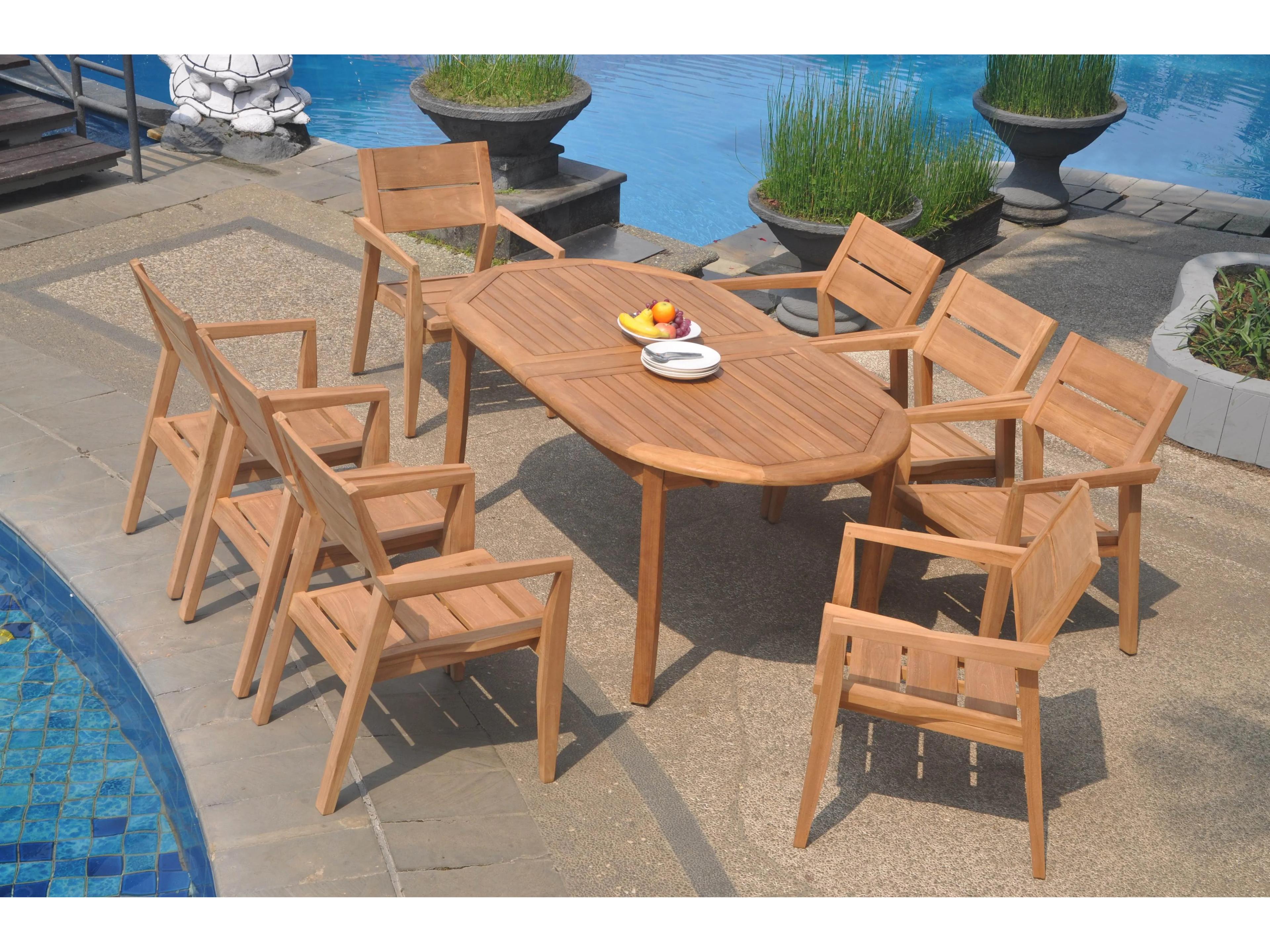 Teak Smith 9 Pieces 94" Large Double Oval Dining Set