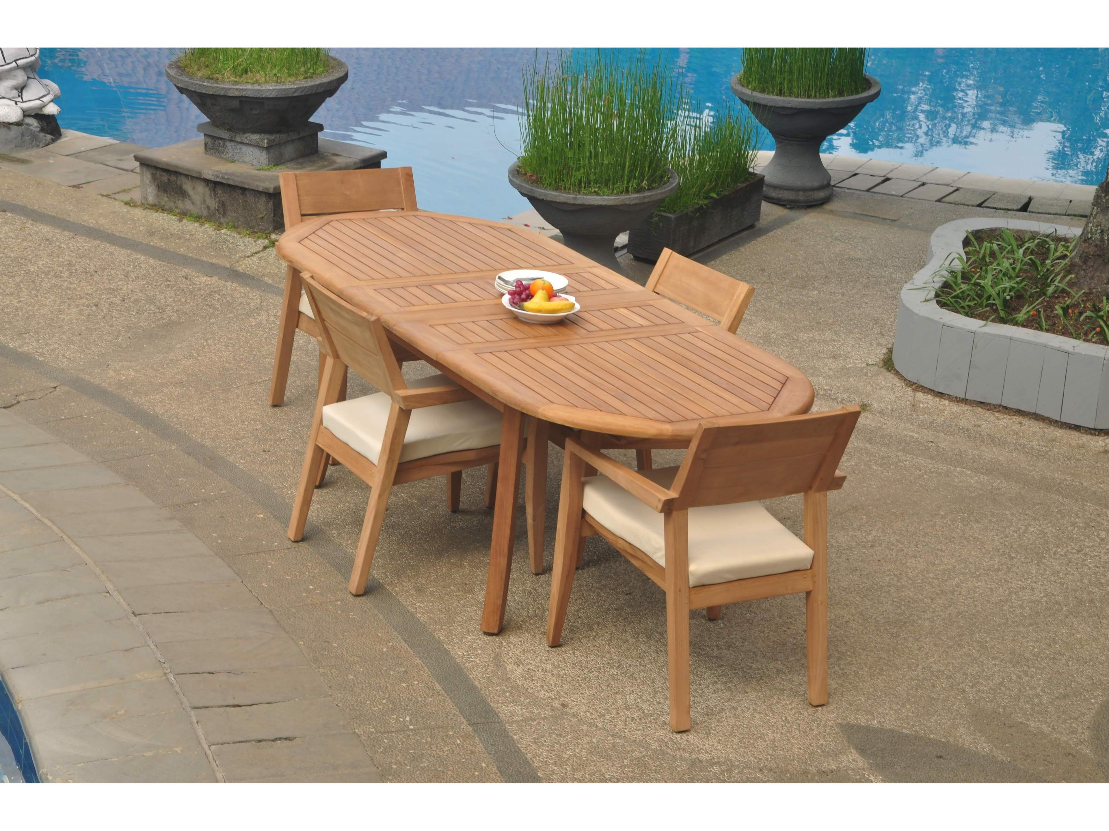 Teak Smith 5 Pieces 94" Large Double Oval Dining Set