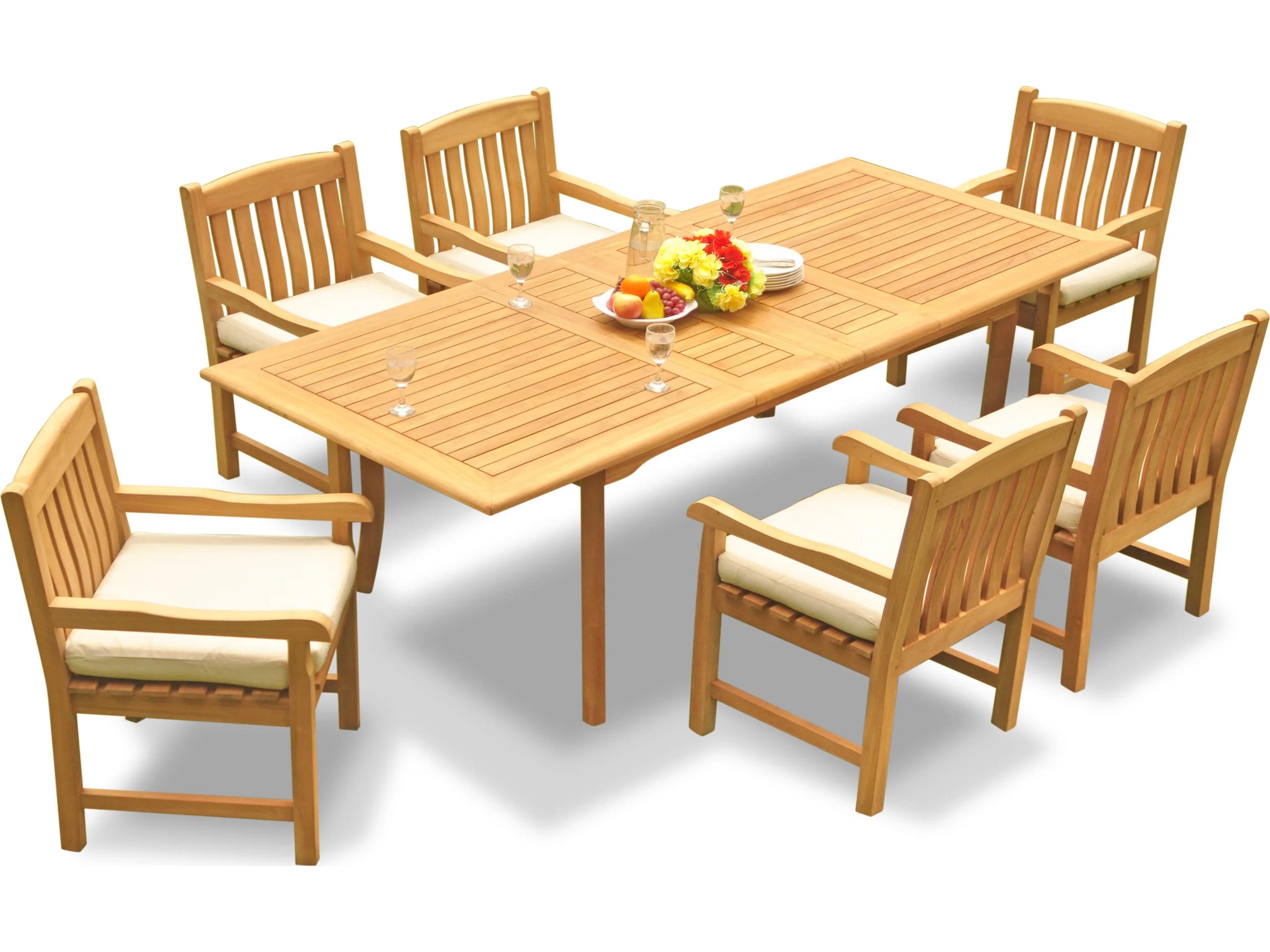 Teak Smith 7 Pieces Large Double 94" Rectangular Dining Set with Cushions