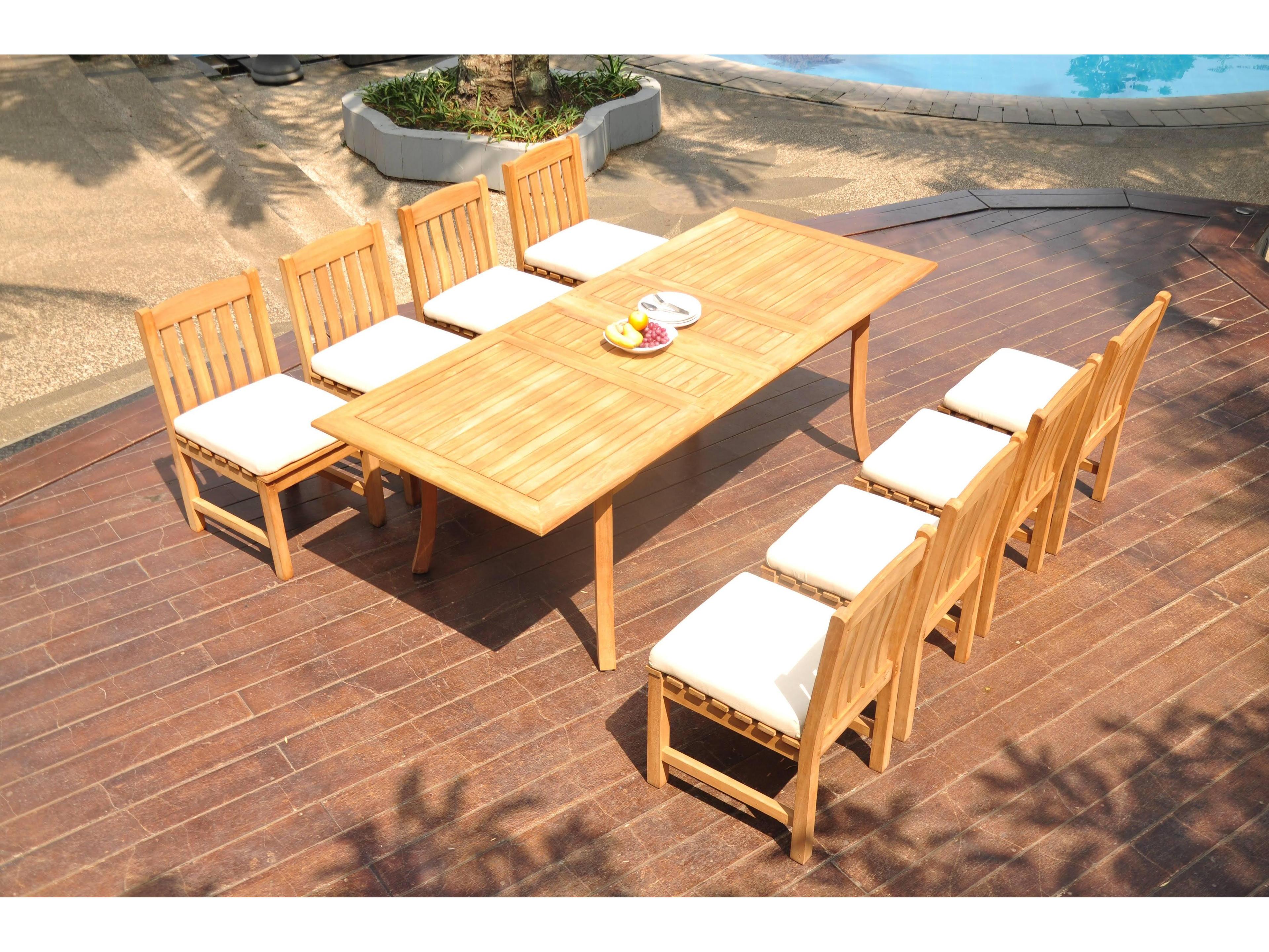 Teak Smith 9 Pieces Large Double 94" Rectangular Dining Set with Cushions