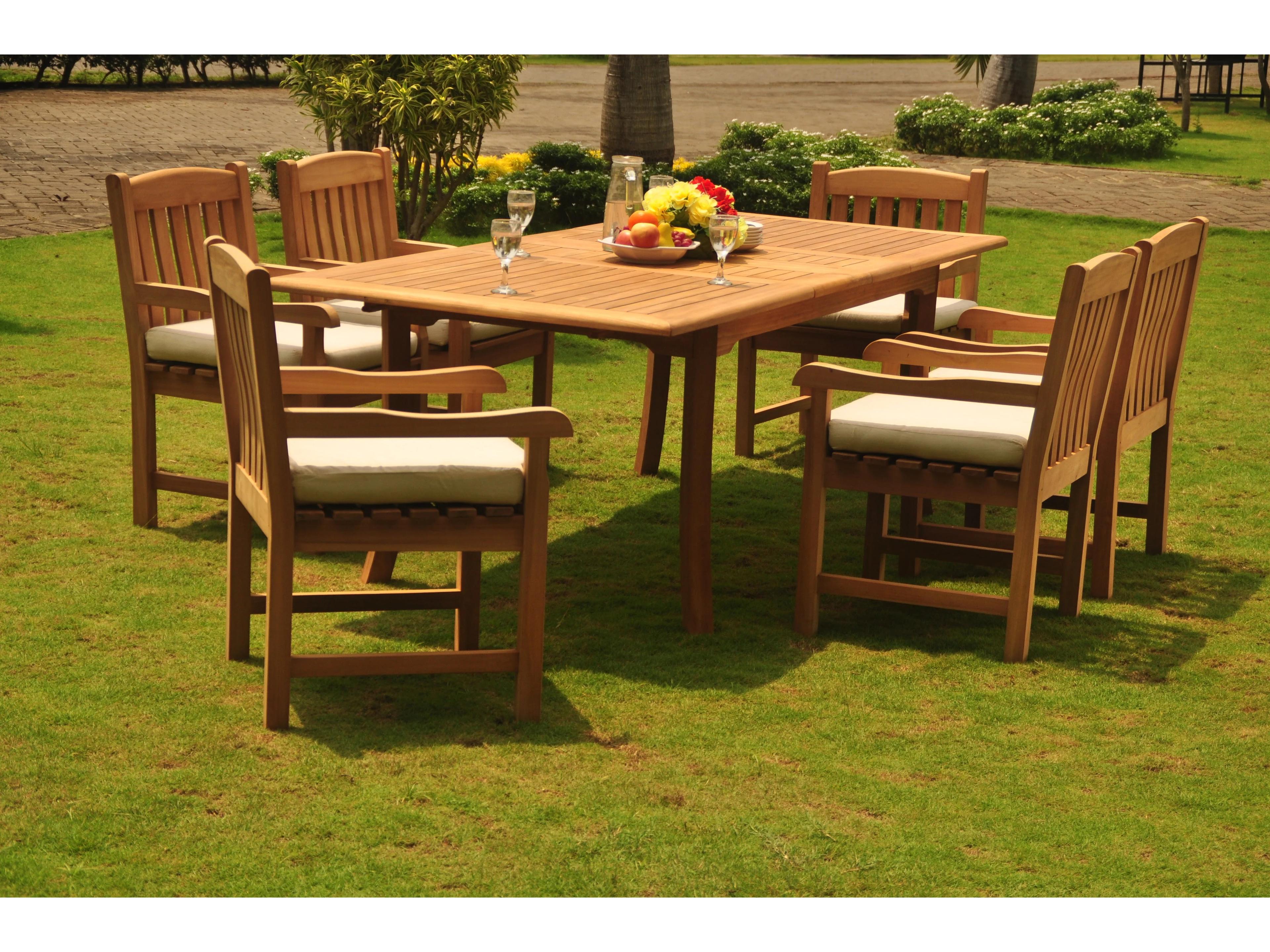 Teak Smith 7 Pieces Large Double 94" Rectangular Dining Set with Cushions