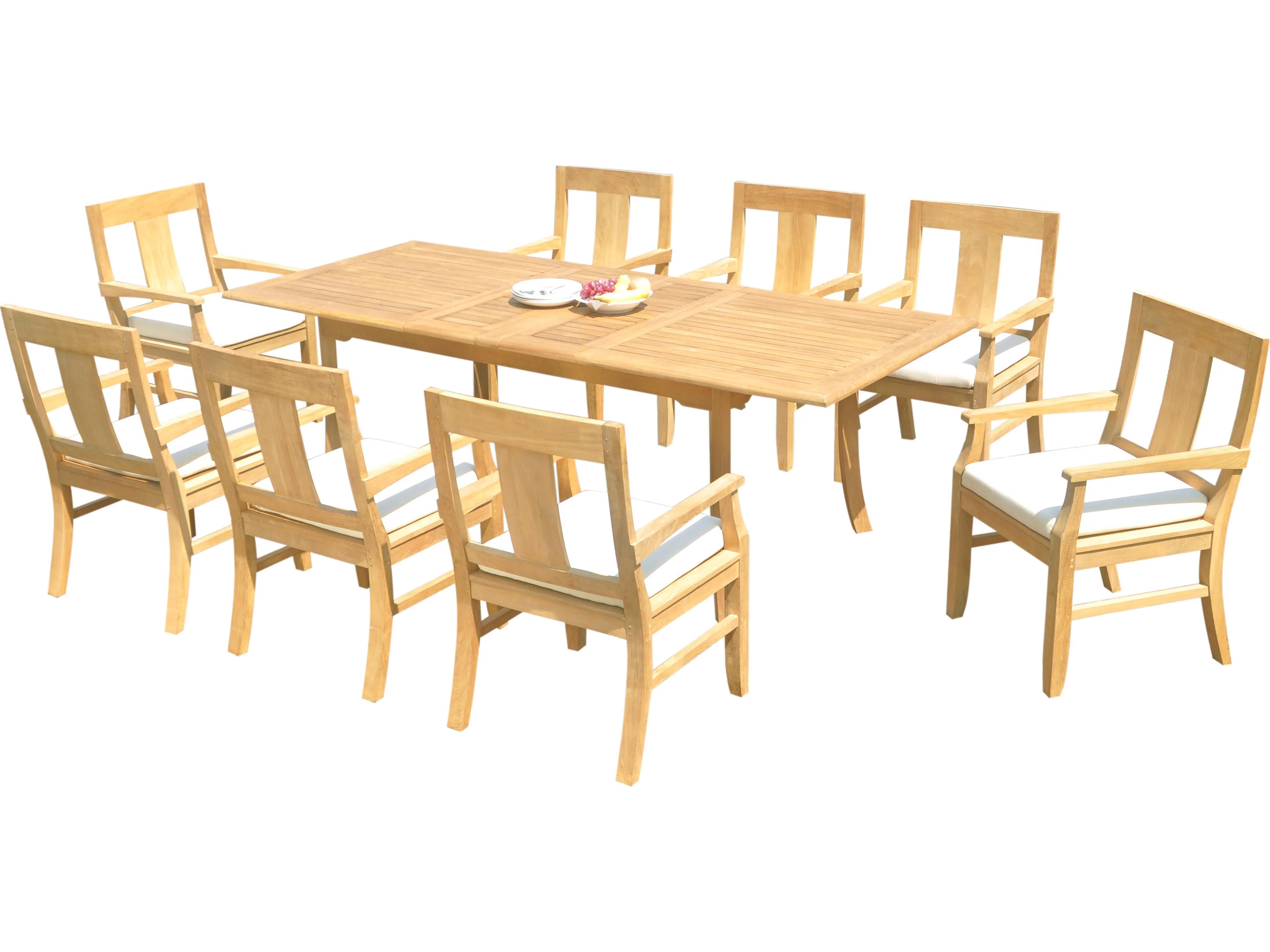 Teak Smith 9 Pieces Large Double 94" Rectangular Dining Set with Cushions