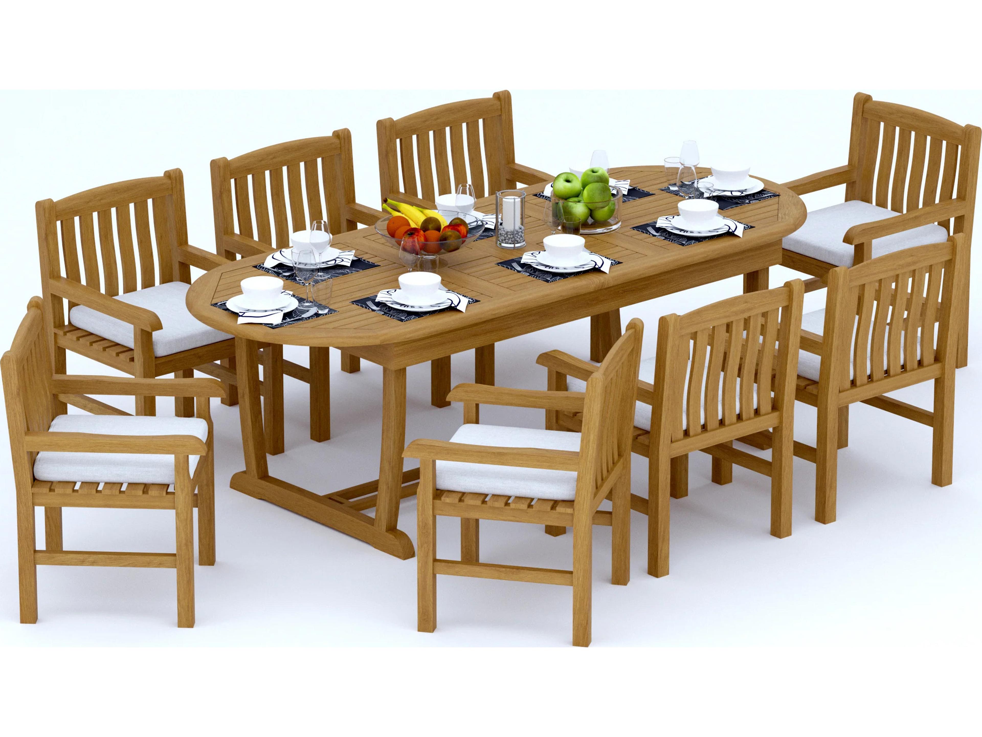 Teak Smith 9 Pieces Mas 94" Oval Dining Set with Cushions