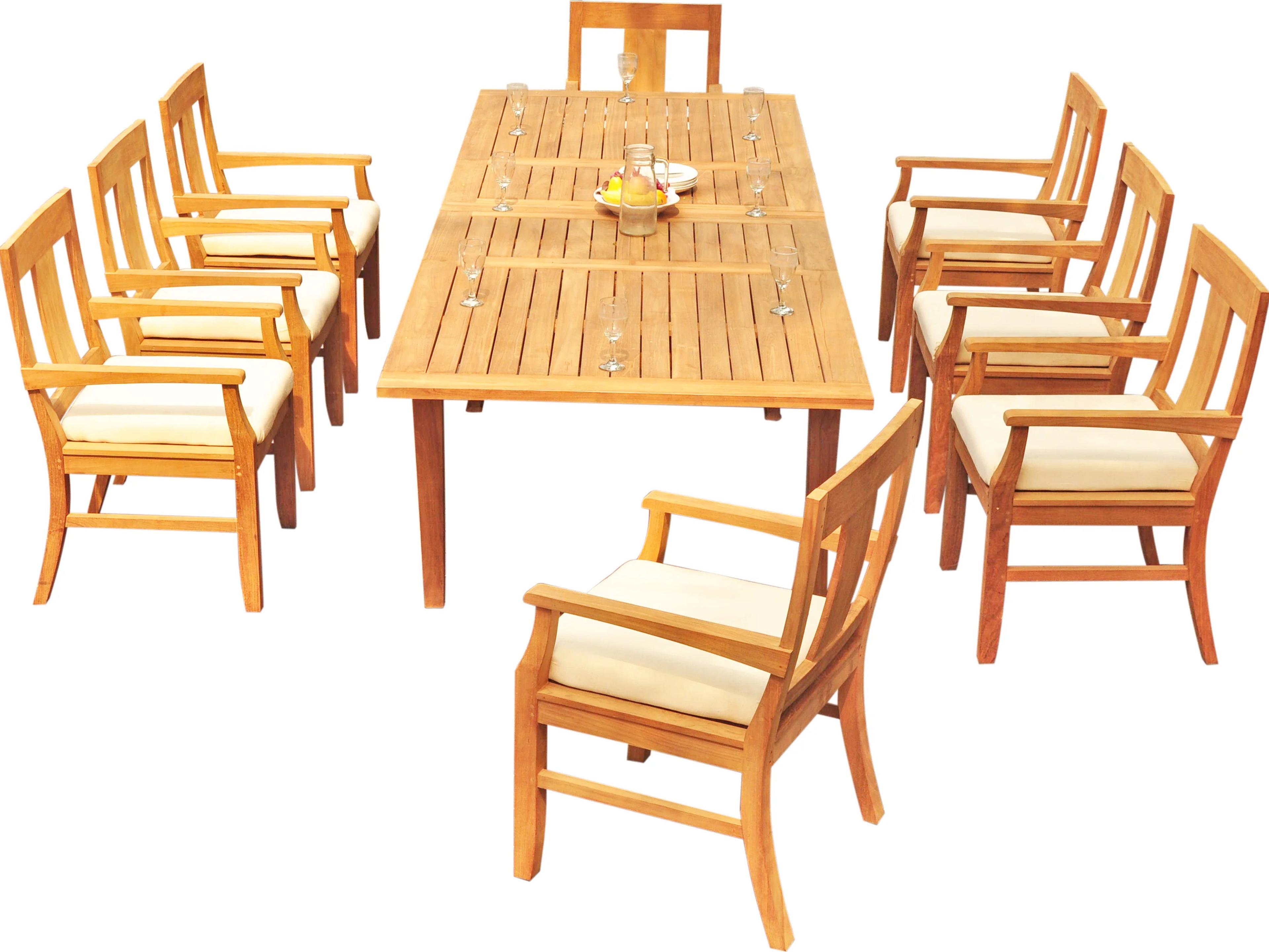 Teak Smith Atnas 9 Pieces Rectangular Dining Set with Cushions