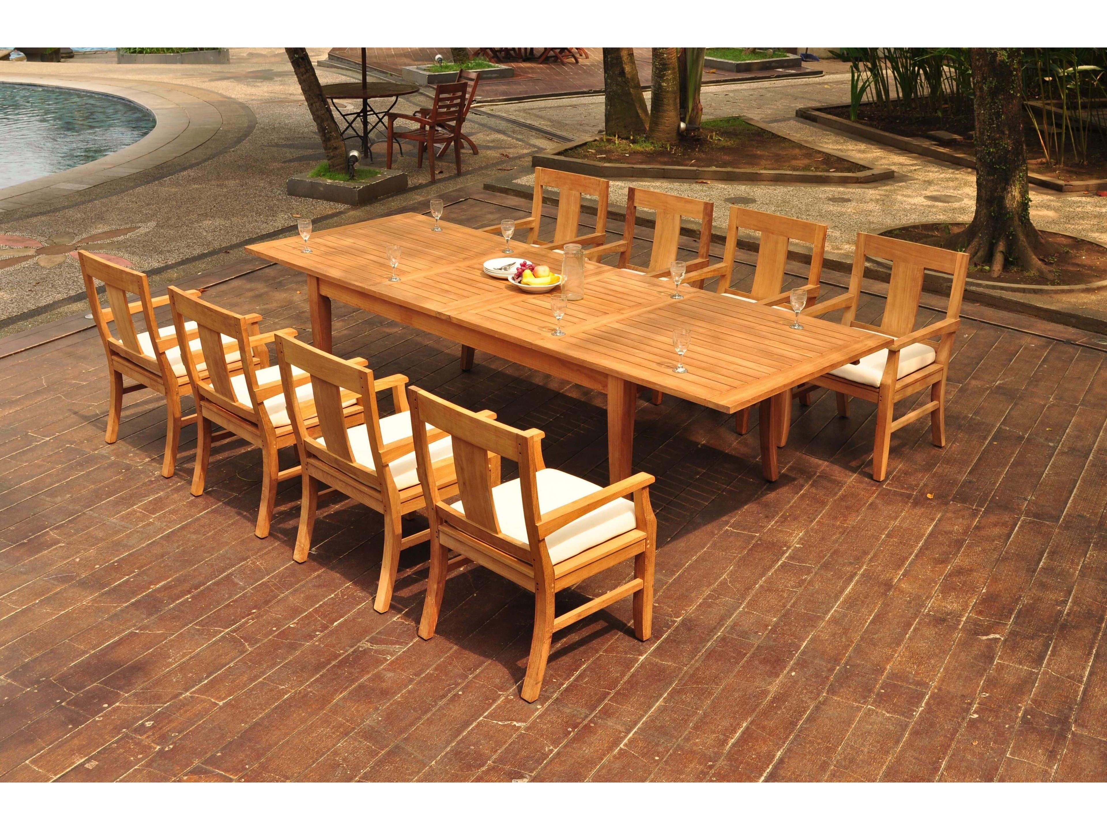 Teak Smith Atnas 9 Pieces Rectangular Dining Set with Cushions