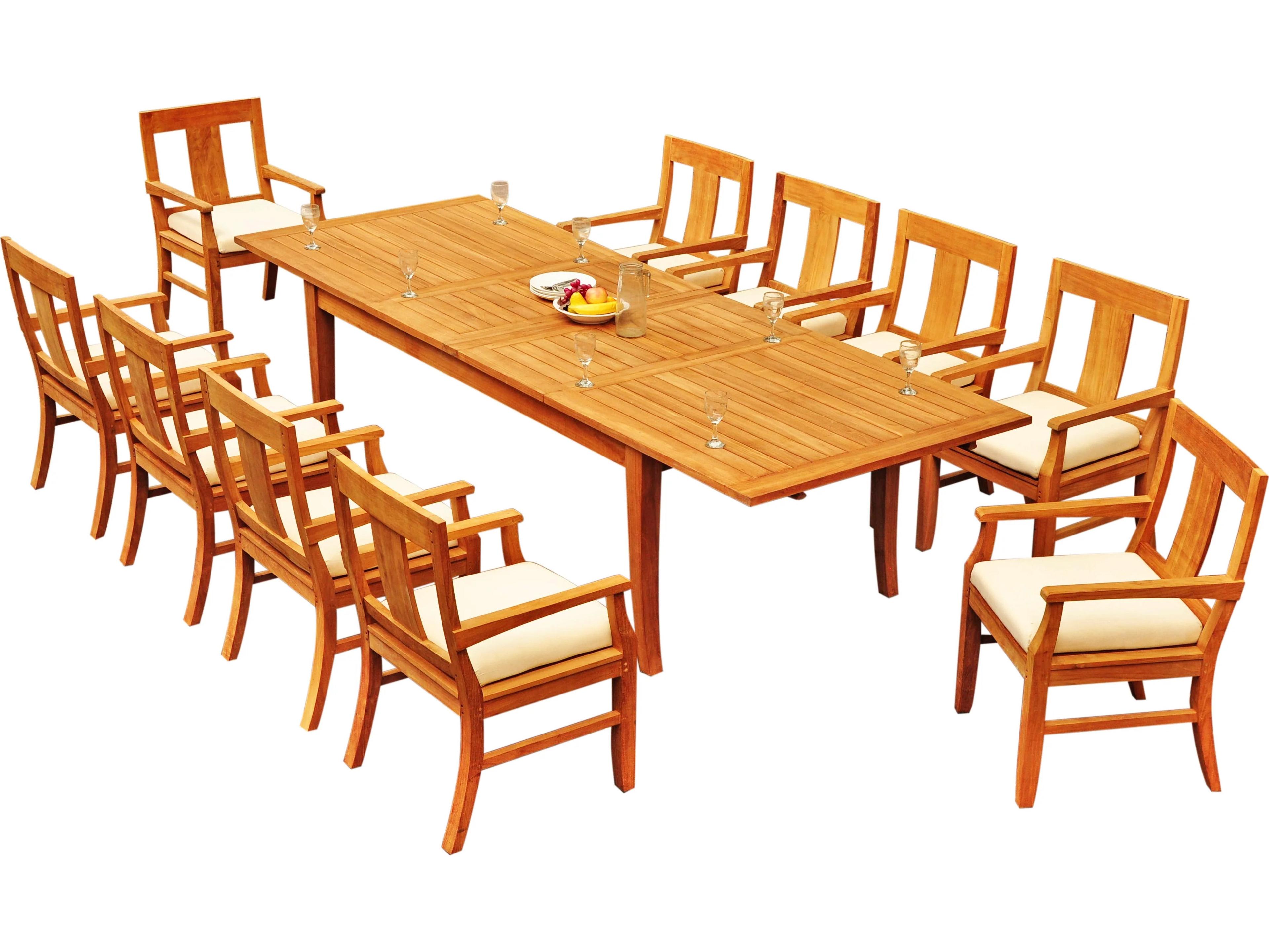 Teak Smith Atnas 11 Pieces Rectangular Dining Set with Cushions
