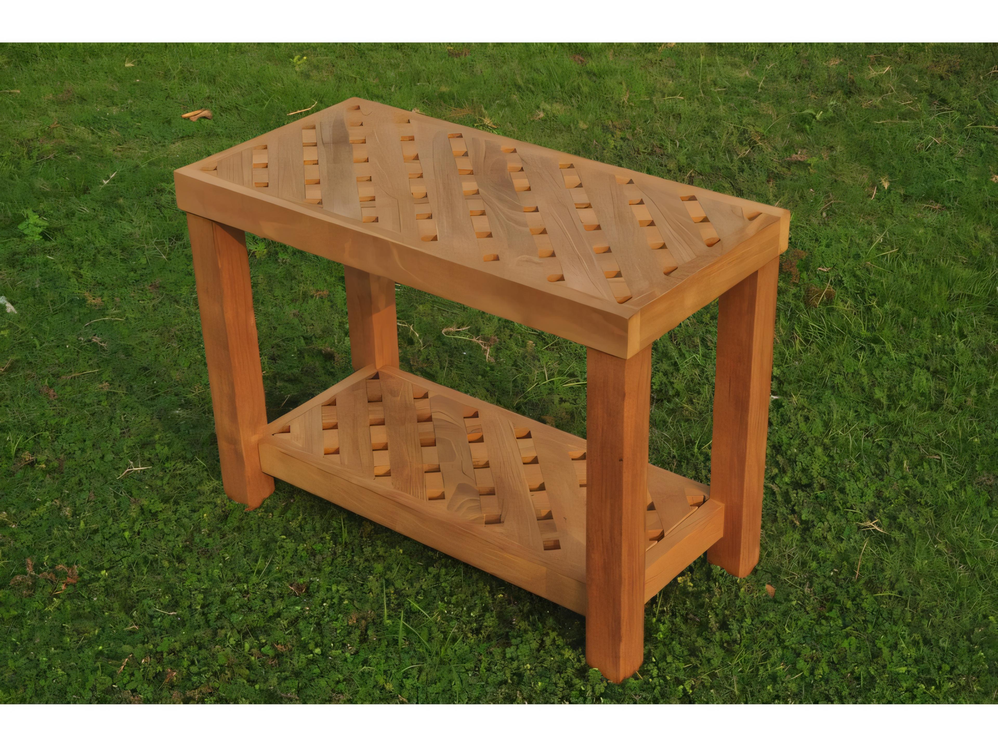 Teak Smith Bunbury Shower Resort Bath Pool Bench with Shelf Large