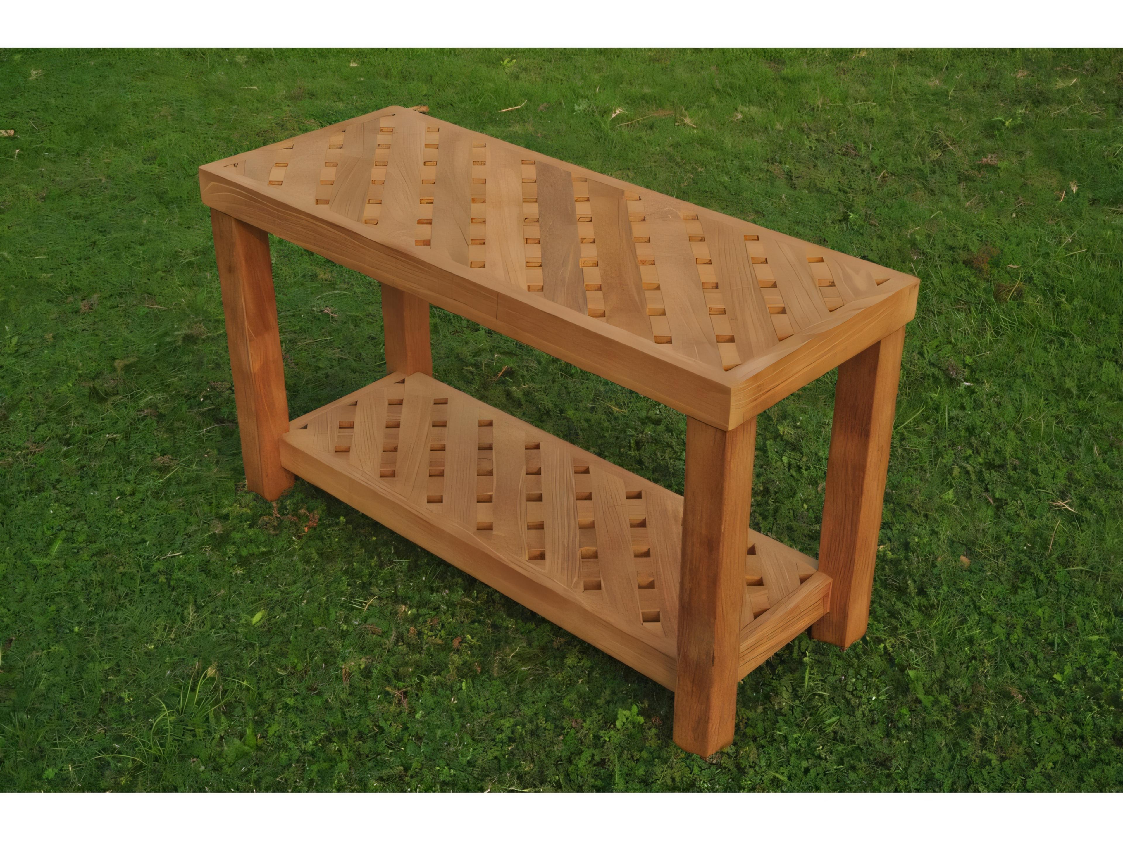 Teak Smith Bunbury Shower Resort Bath Pool Bench with Shelf Extra Large