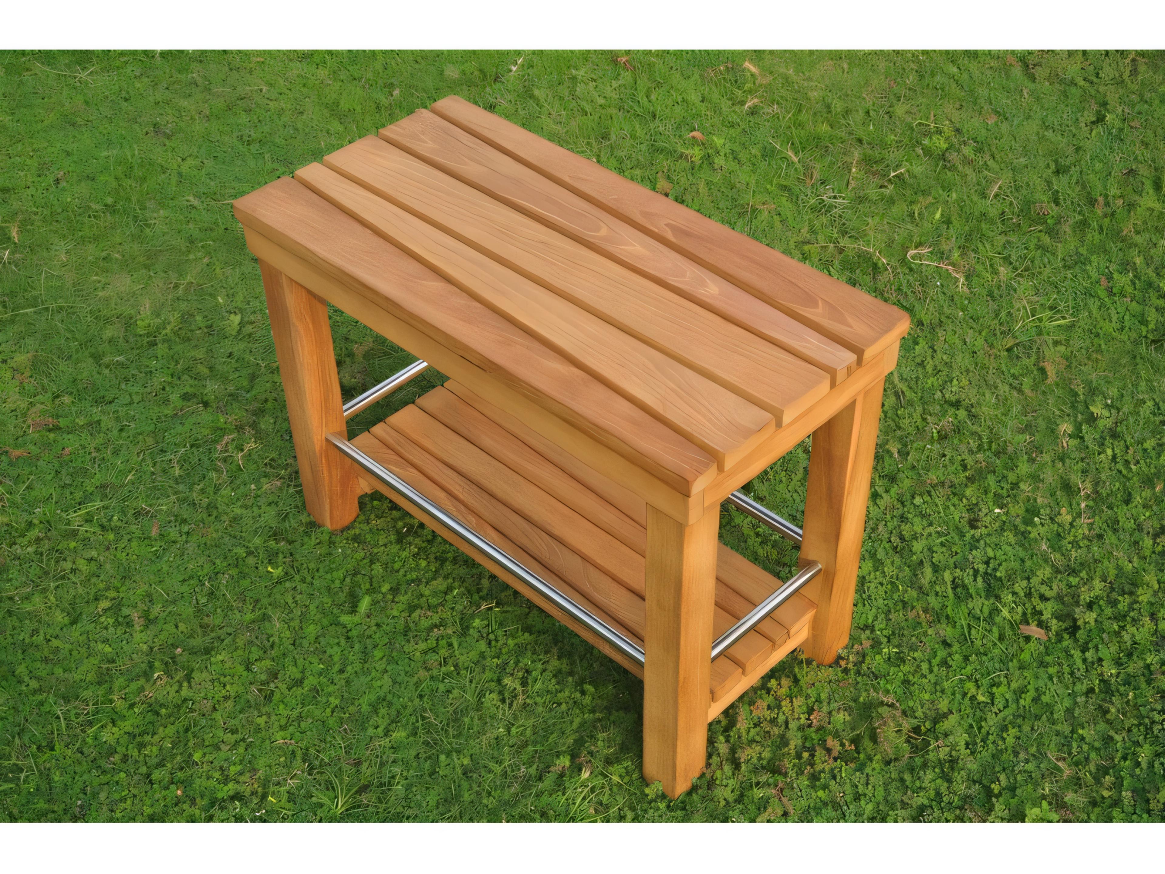 Teak Smith Fremantle Shower Resort Bath Pool Bench with Shelf Large