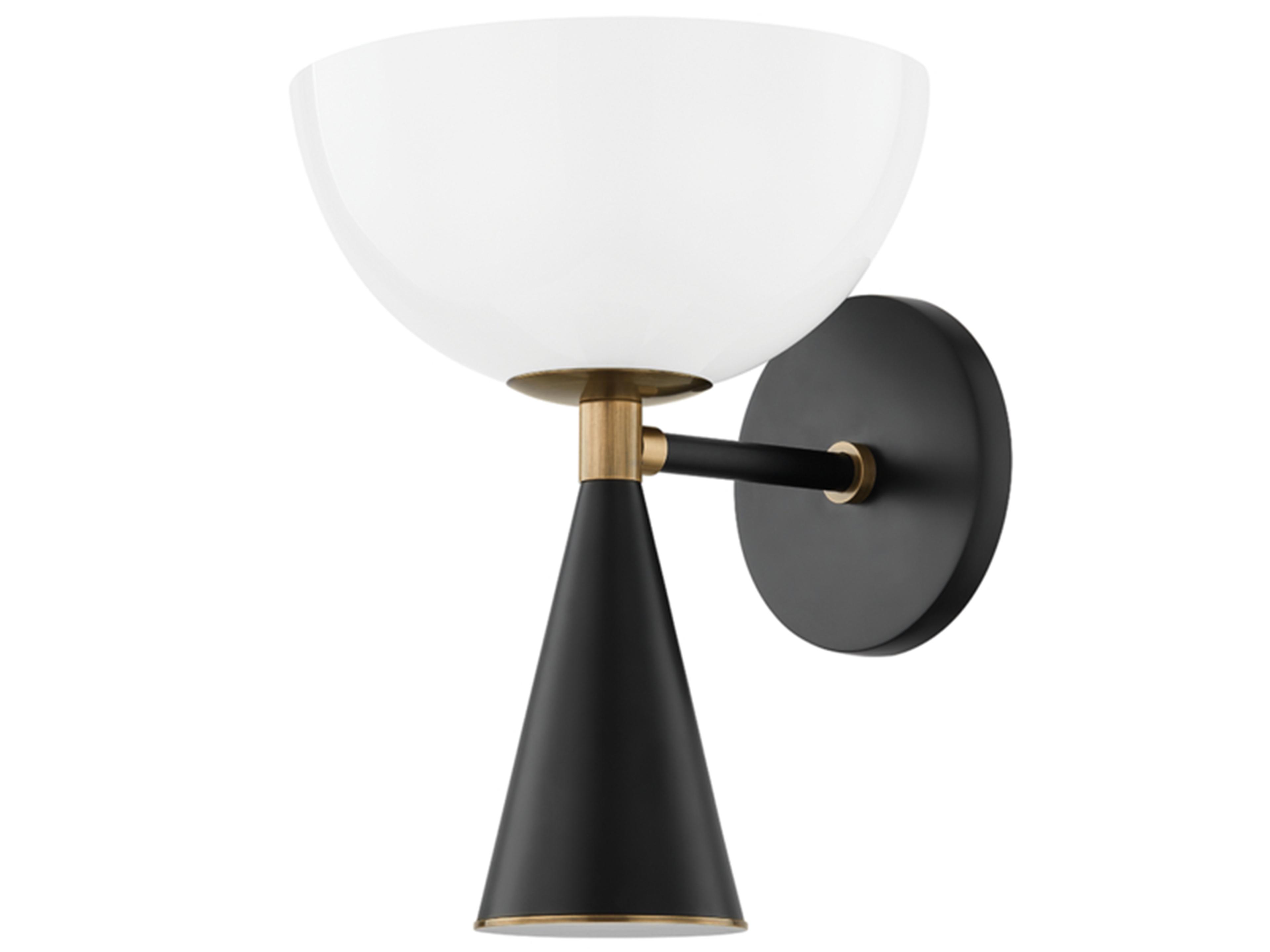 Troy Lighting Payson 1-Light Patina Brass Black Glass Wall Sconce