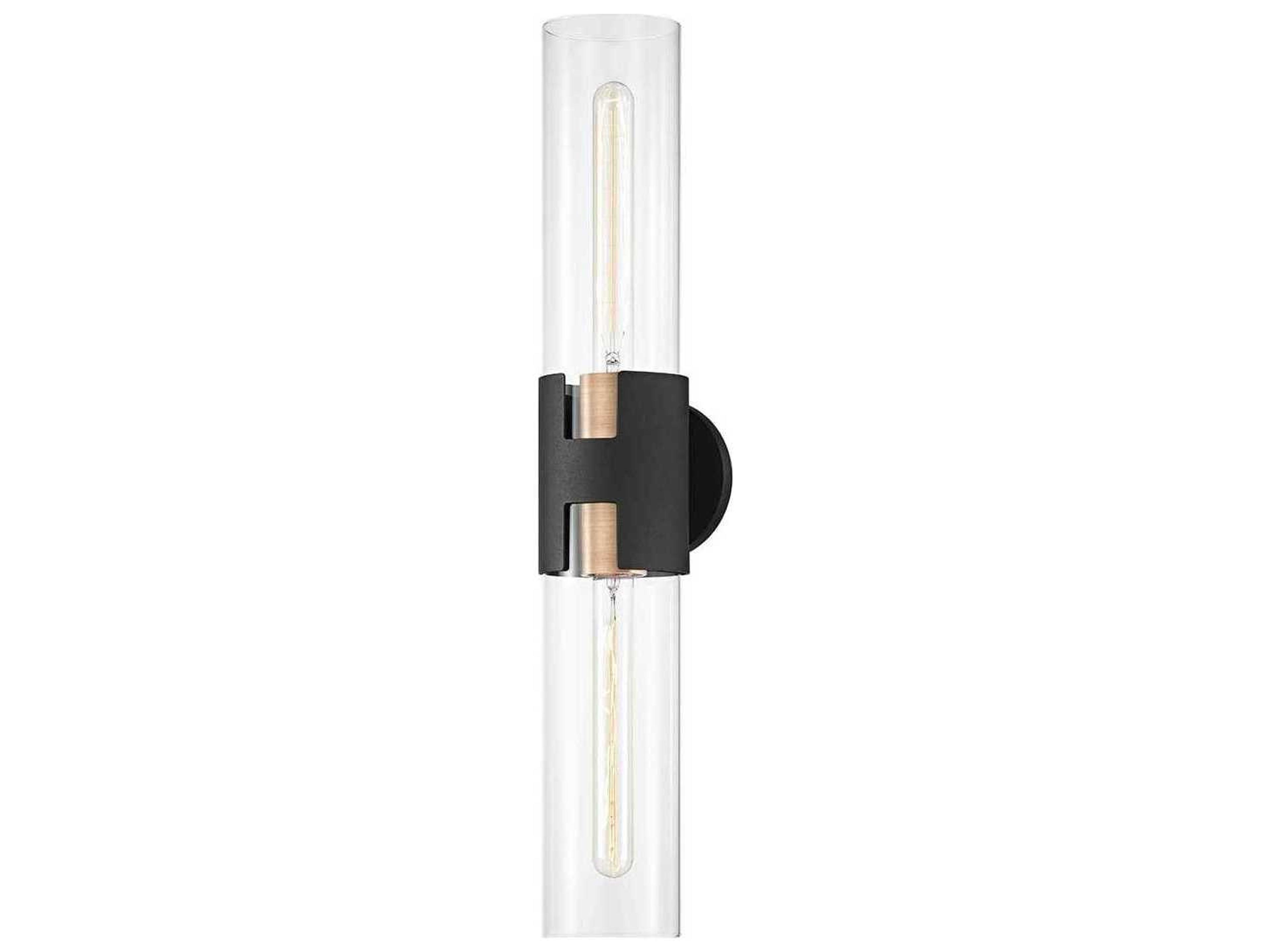 Troy Lighting Amado 2-Light Brass Black Glass Wall Sconce