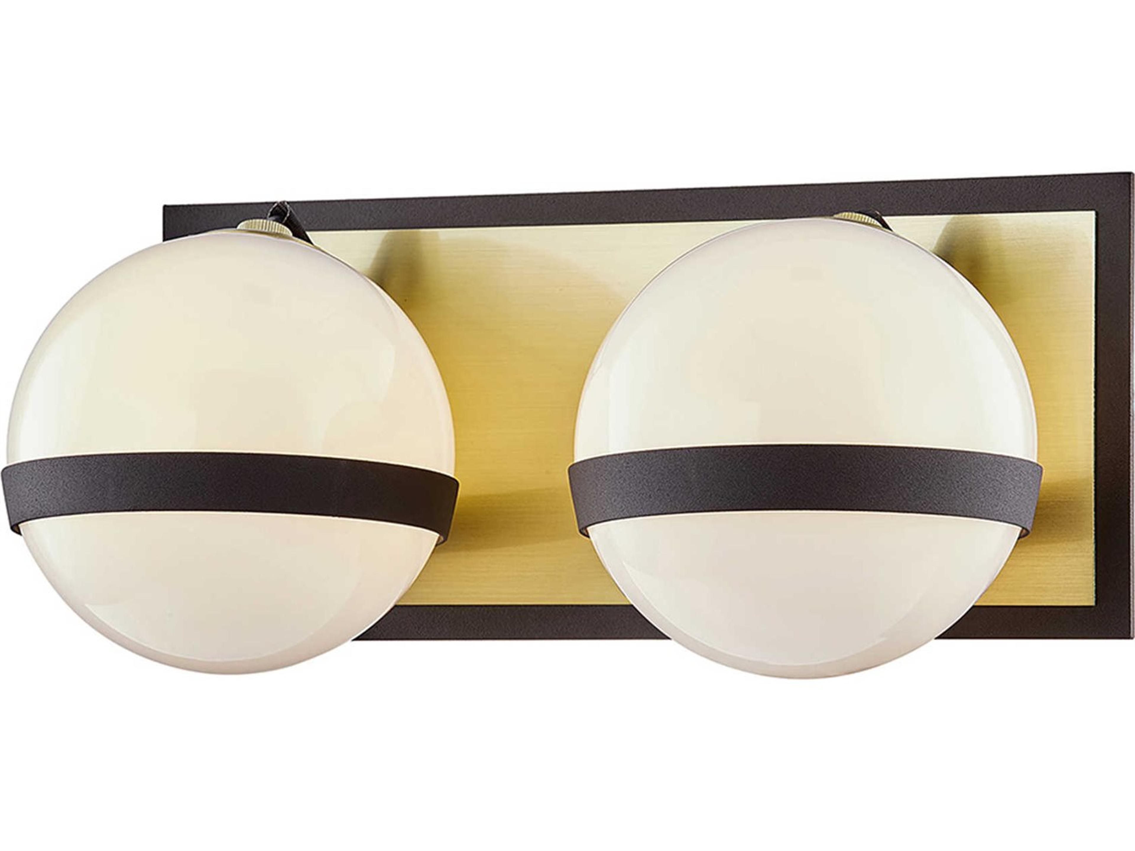 Troy Lighting Ace 2-Light Textured Bronze Brushed Brass Glass Vanity Light