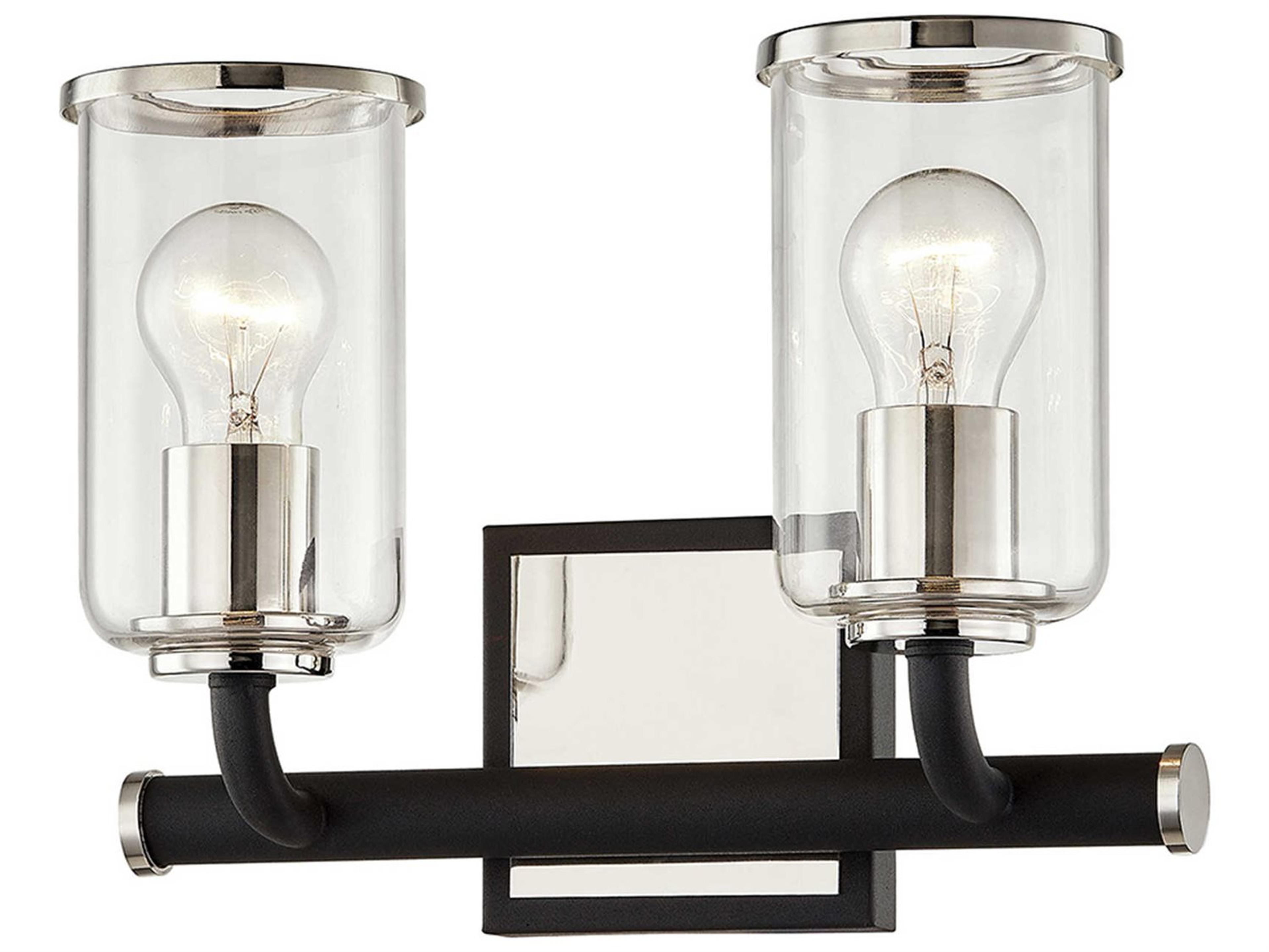 Troy Lighting Aeon 2-Light Carbide Black Polished Nickel Glass Vanity Light