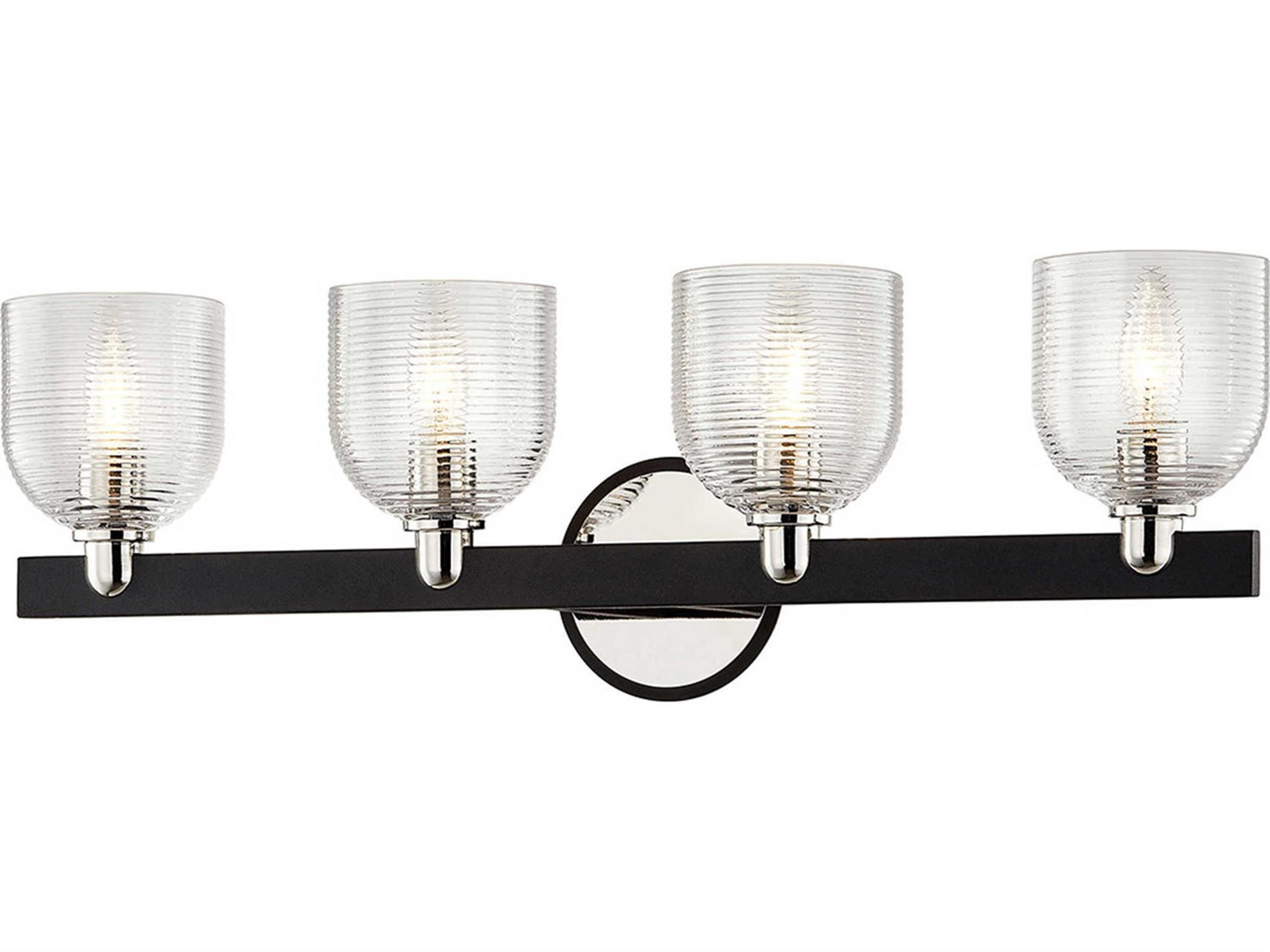 Troy Lighting Munich 4-Light Carbide Black Polished Nickel Glass Vanity Light