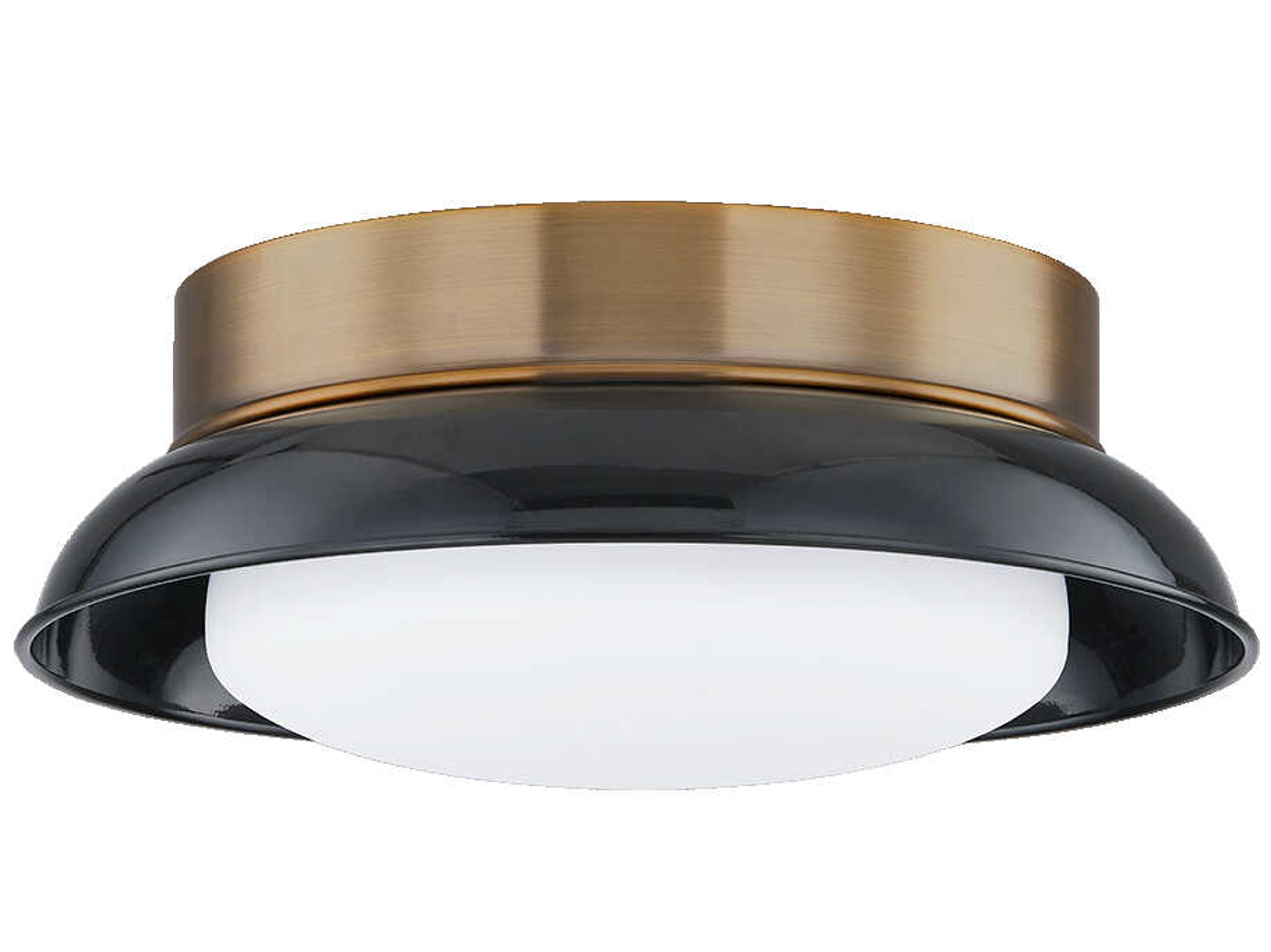 Troy Lighting Arnie 2-Light Patina Brass Black Glass Flush Mount