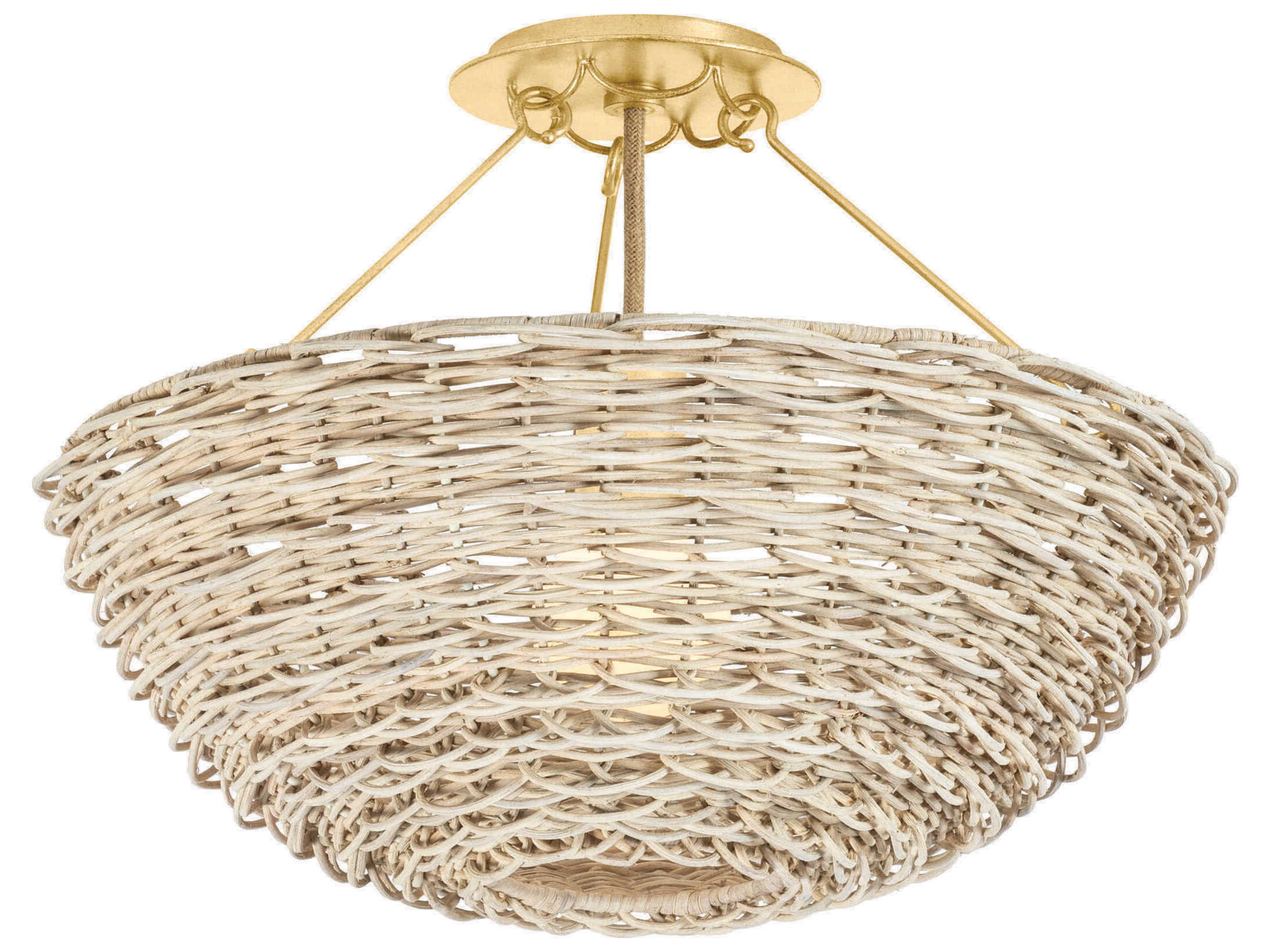 Troy Lighting Campo 1-Light Vintage Gold Leaf White Bowl Semi Flush Mount