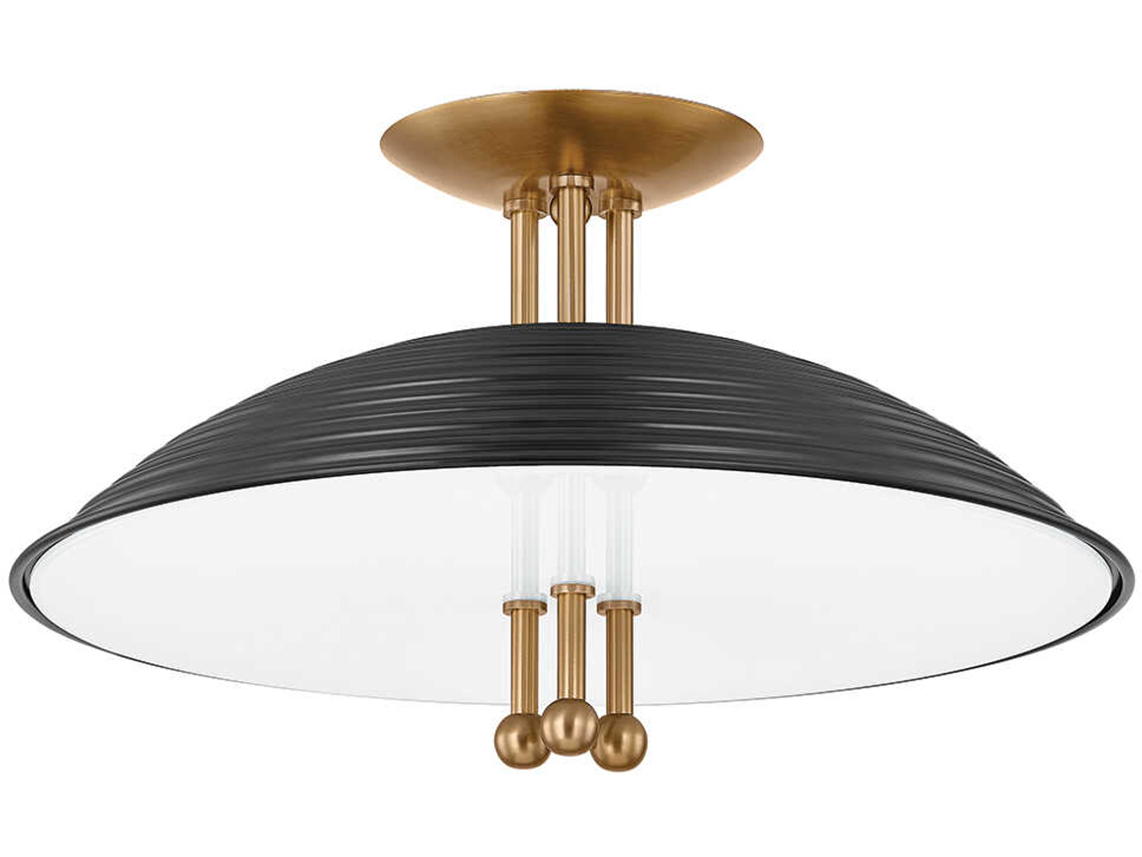 Larkin 3-Light Patina Brass Soft Black Dome Semi Flush Mount