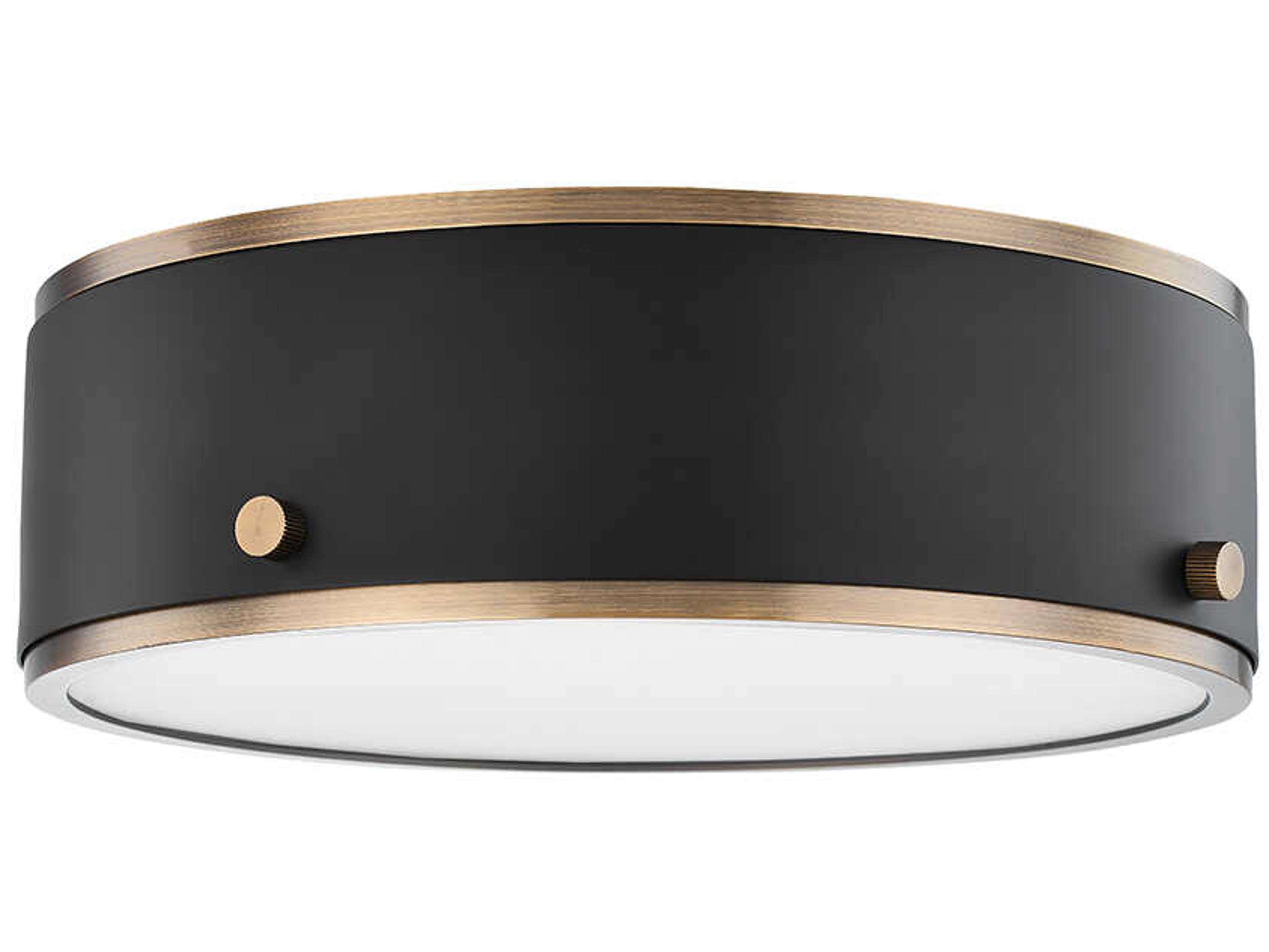 Troy Lighting Eli 1-Light Patina Brass Soft Off Black Glass LED Round Flush Mount