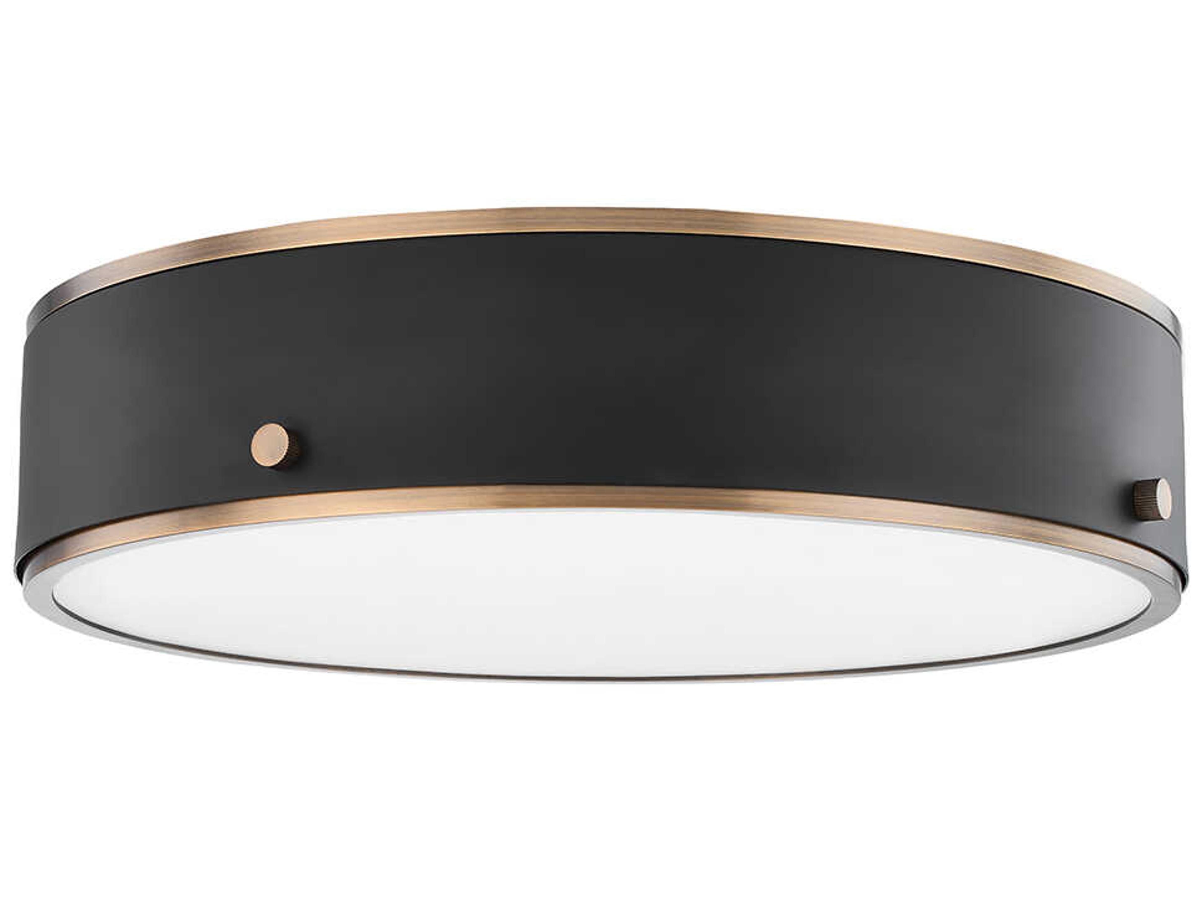 Troy Lighting Eli 1-Light Patina Brass Soft Off Black Glass LED Round Flush Mount