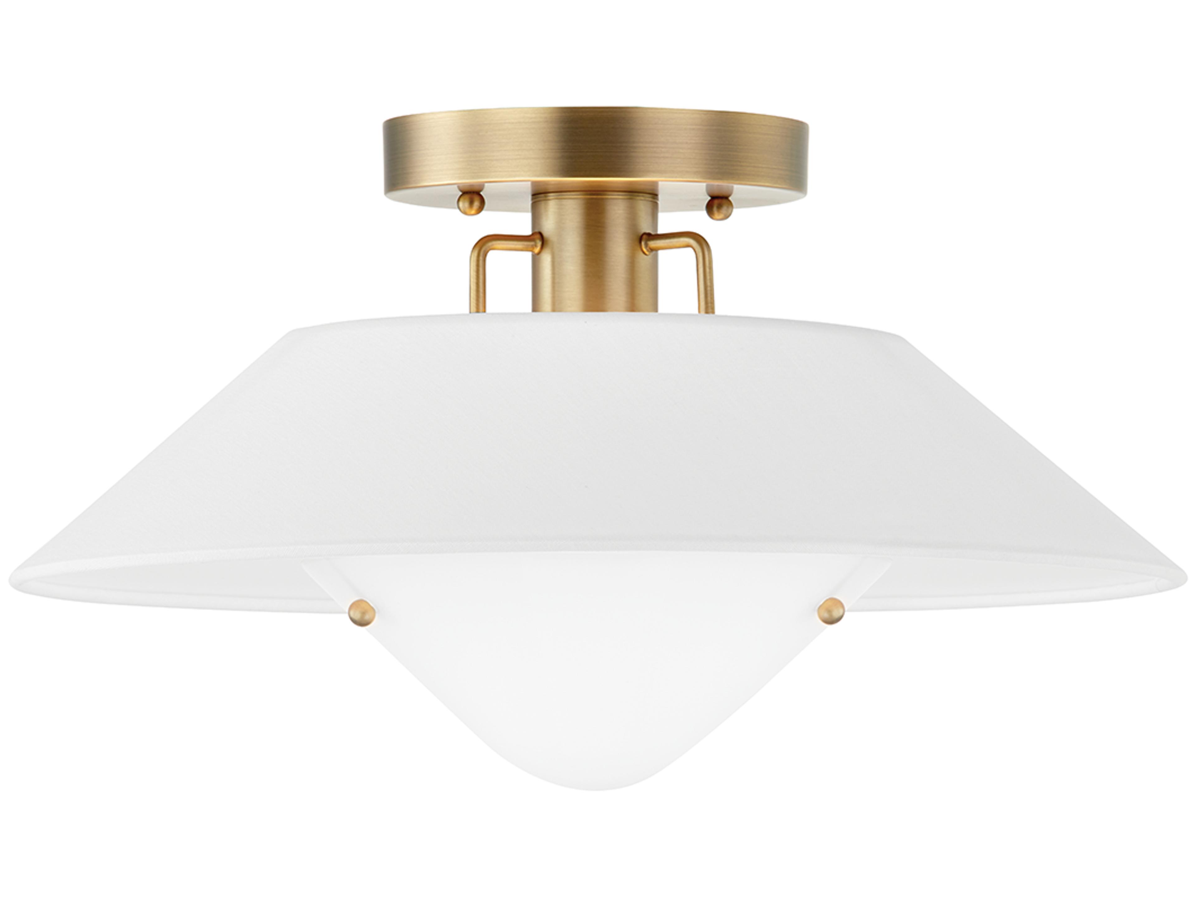 Troy Lighting Otto 1-Light Patina Brass White Semi Flush Mount