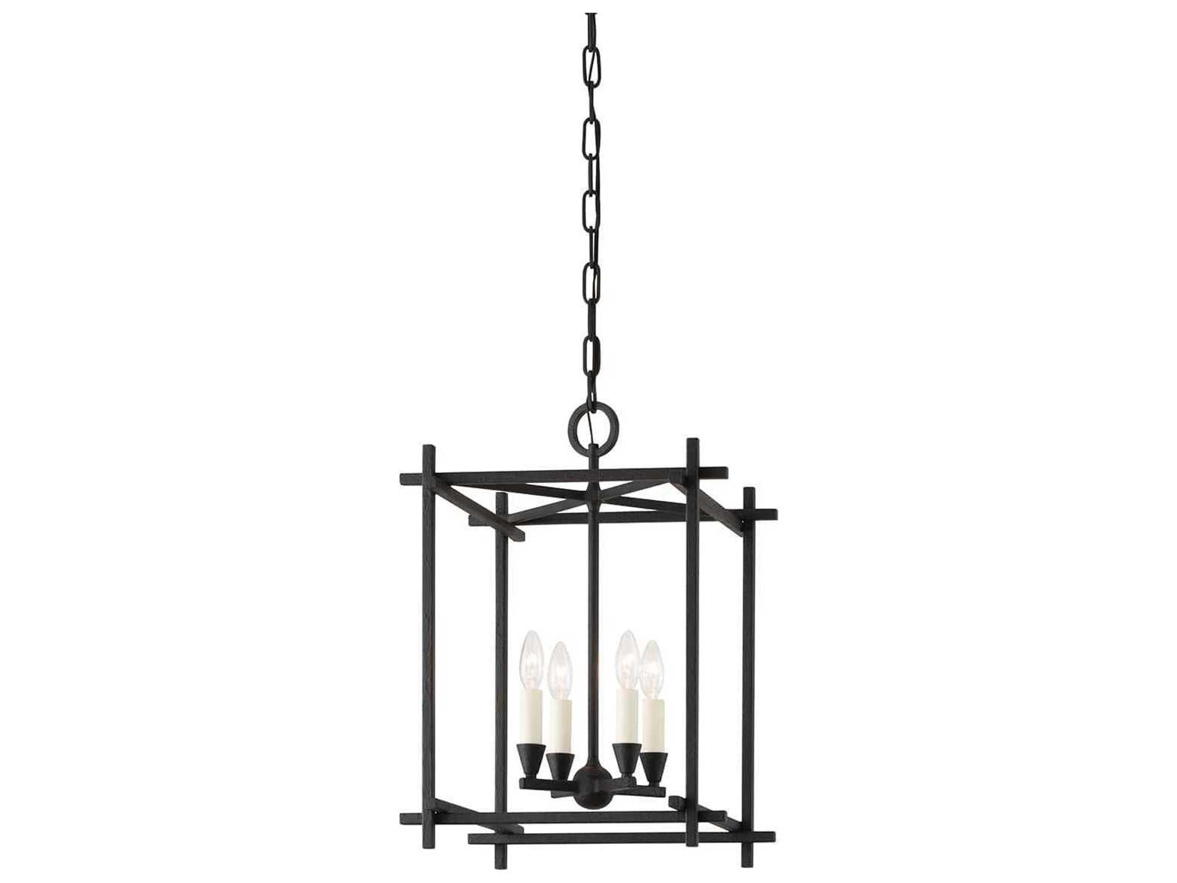 Troy Lighting Huck 4-Light Black Candelabra Geometric Lantern Chandelier