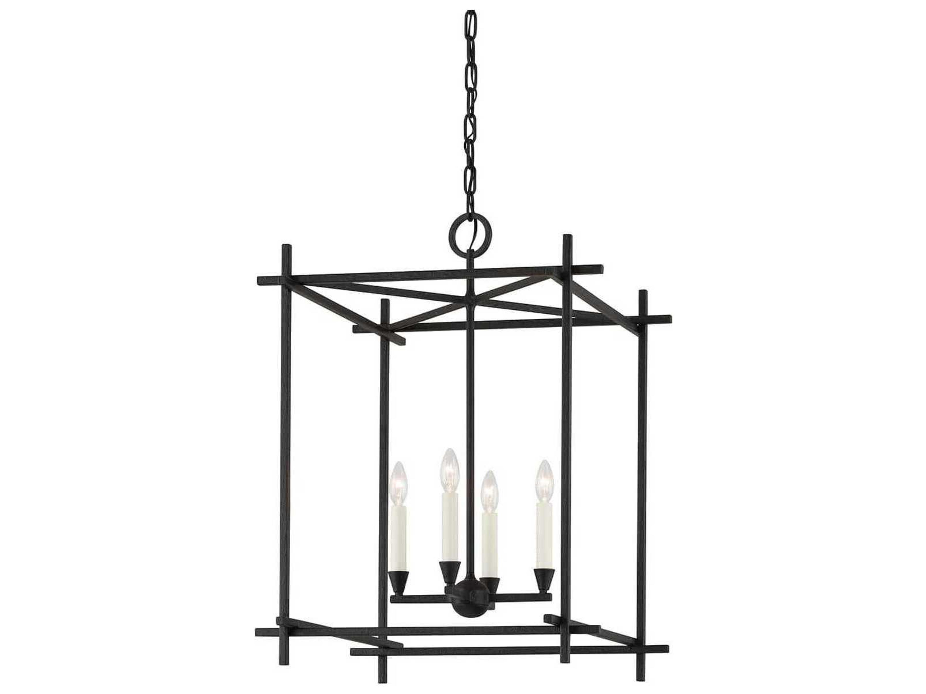 Troy Lighting Huck 4-Light Black Candelabra Geometric Lantern Chandelier