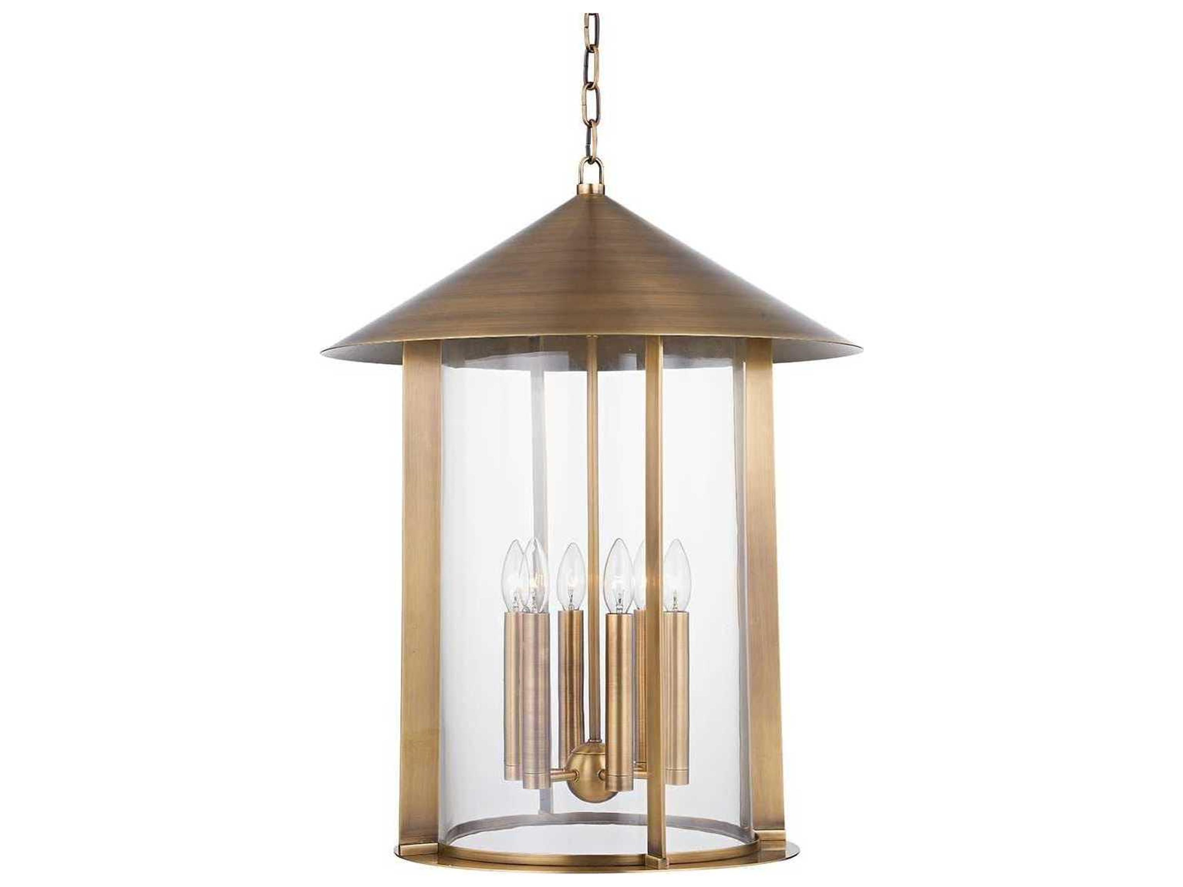 Long Beach 6-Light Brass Glass Cylinder Lantern Chandelier