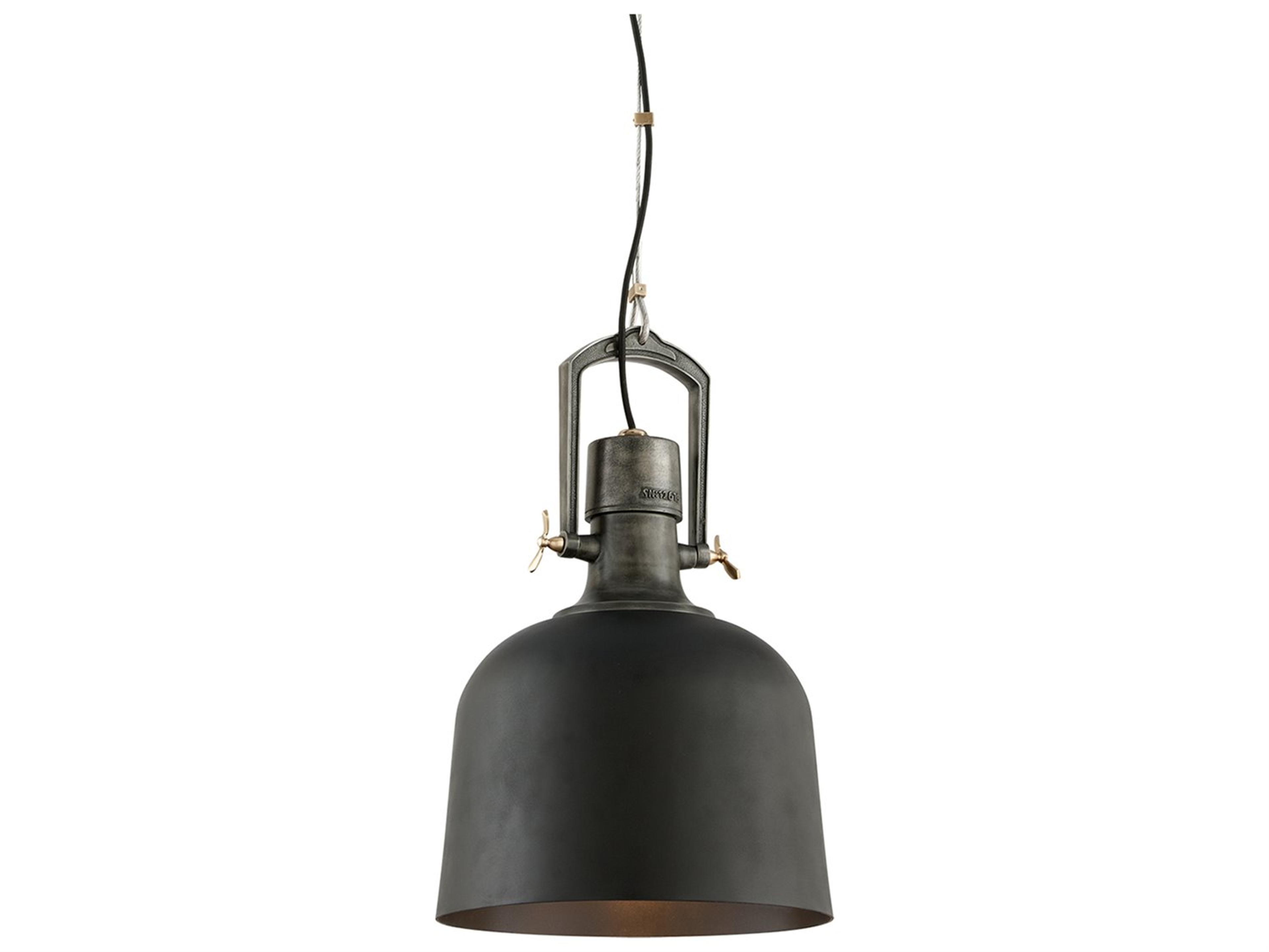 Troy Lighting Hangar 1-Light Old Silver With Aged Brass Accents Bell Pendant