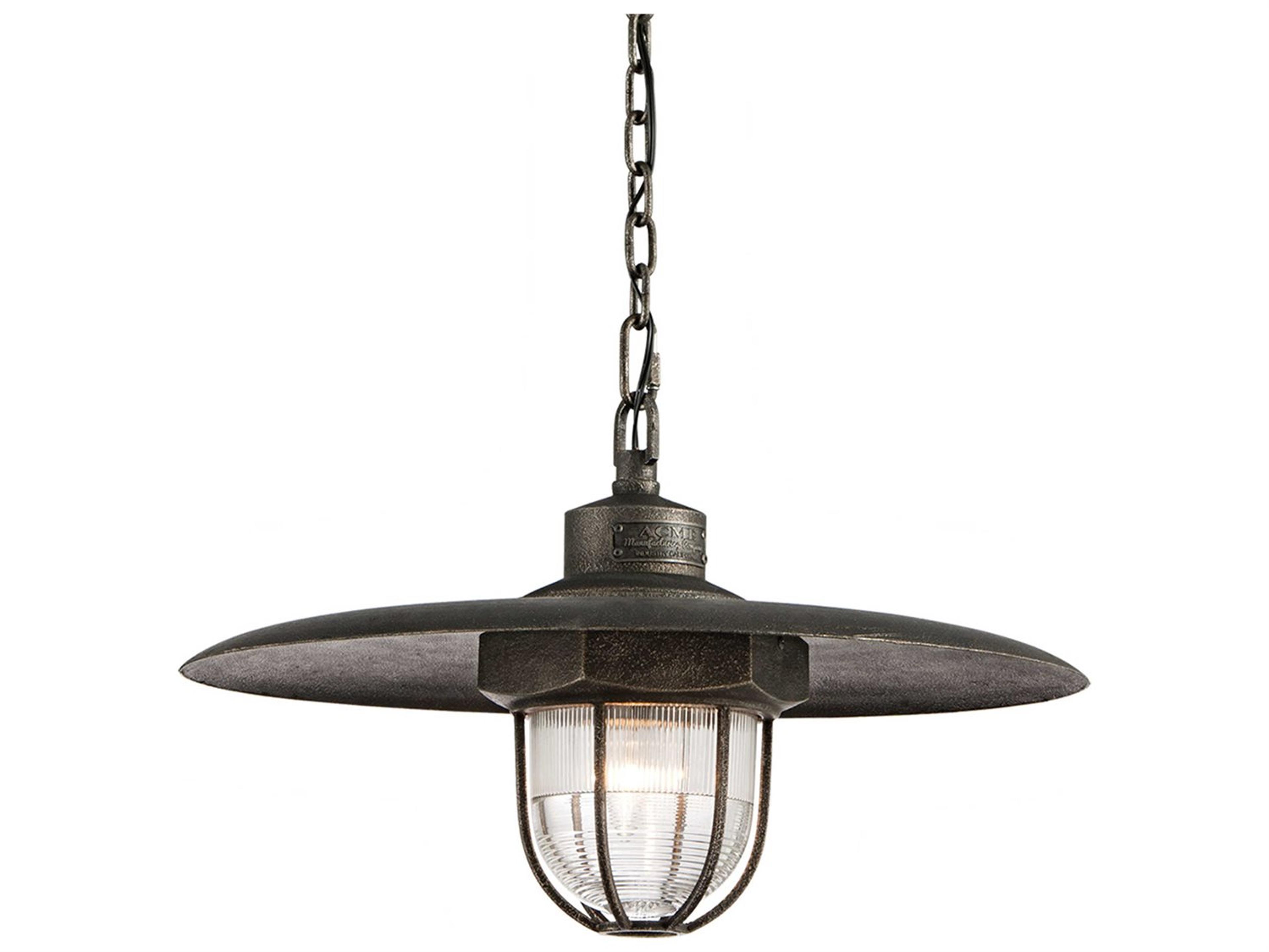 Troy Lighting Acme 1-Light Aged Silver Glass Bell Pendant