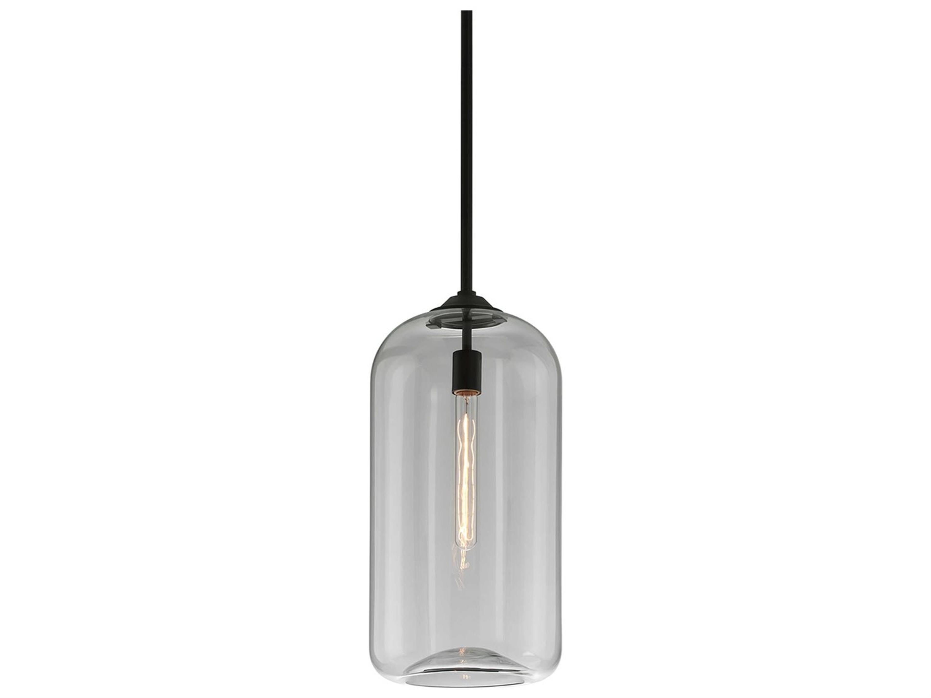 Troy Lighting District 1-Light Satin Black Glass Cylinder Mini Pendant