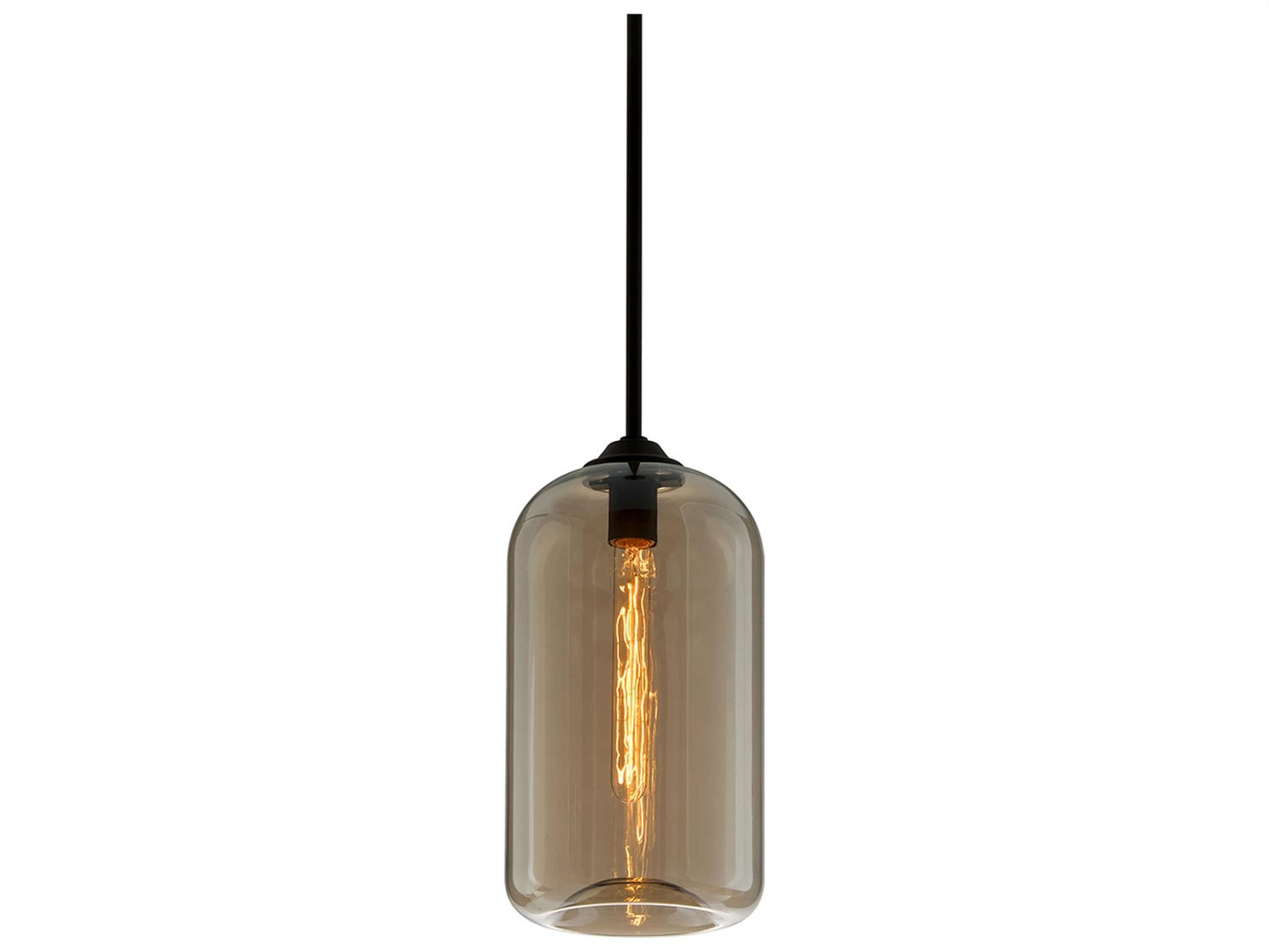 Troy Lighting District 1-Light Satin Black Glass Cylinder Mini Pendant
