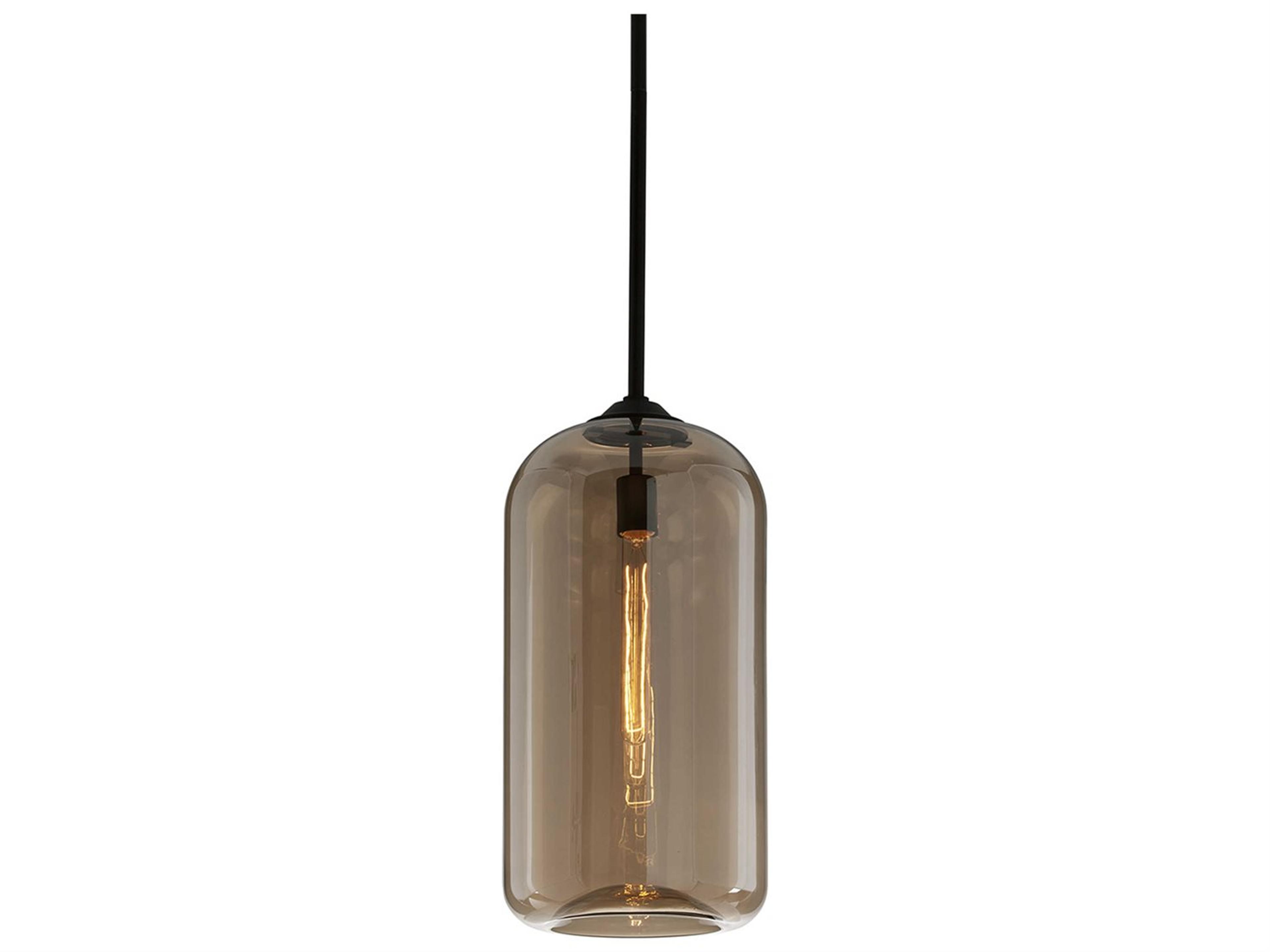 Troy Lighting District 1-Light Satin Black Glass Cylinder Mini Pendant