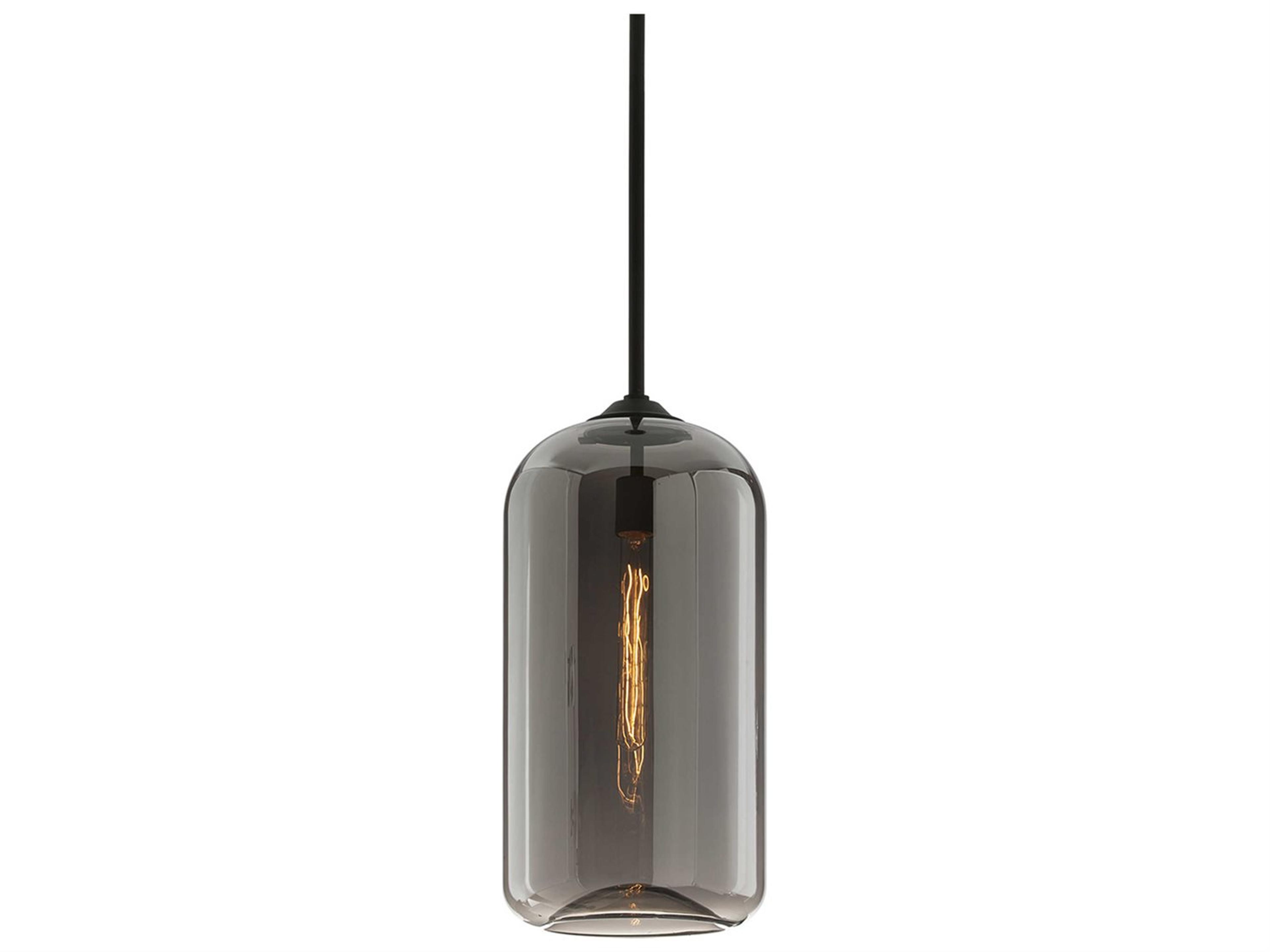 Troy Lighting District 1-Light Satin Black Glass Cylinder Mini Pendant