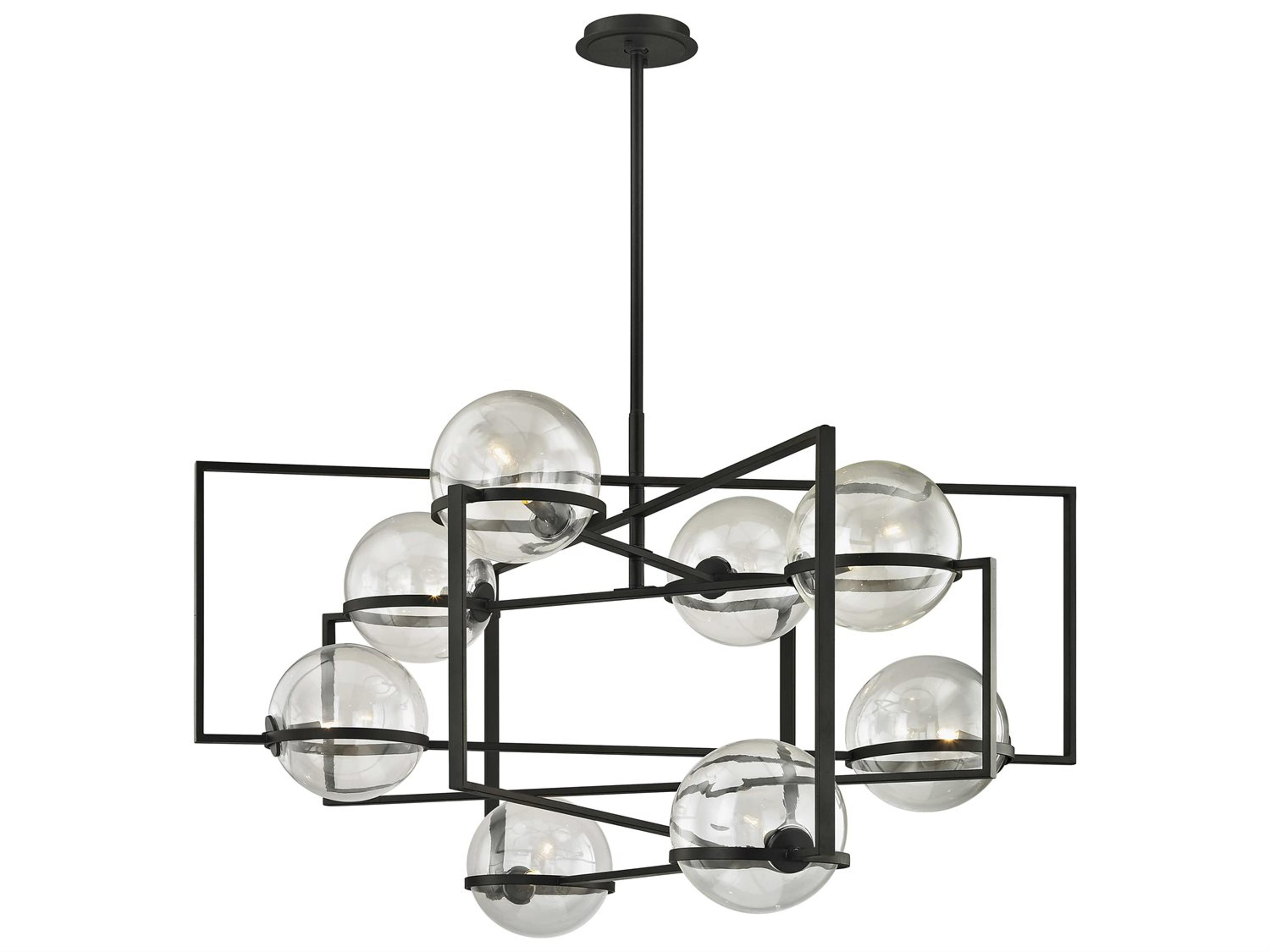 Troy Lighting Elliot 8-Light Textured Black Glass Globe Pendant