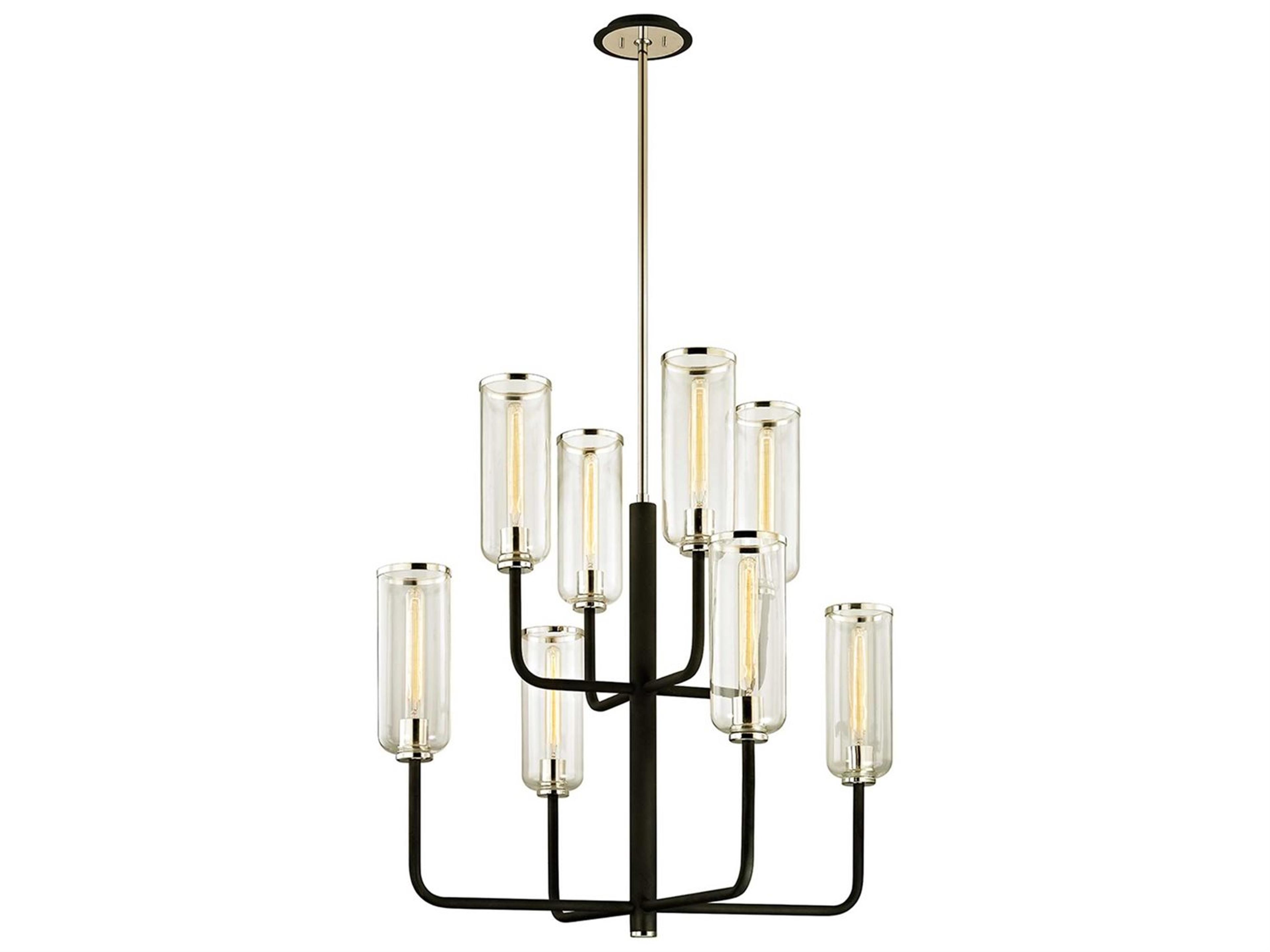 Troy Lighting Aeon 8-Light Carbide Black Glass Cylinder Tiered Chandelier