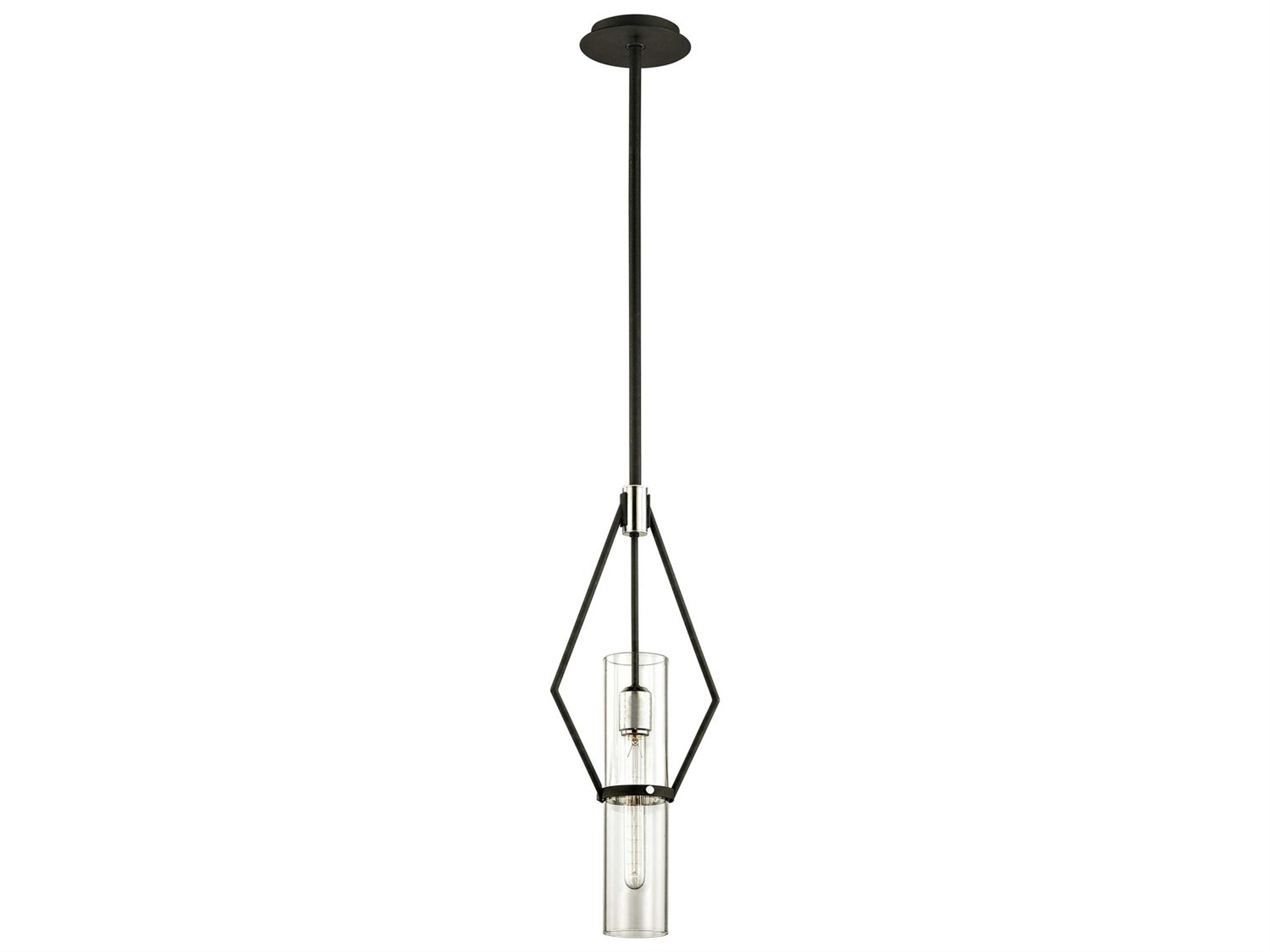 Troy Lighting Raef 1-Light Textured Black Glass Cylinder Mini Pendant