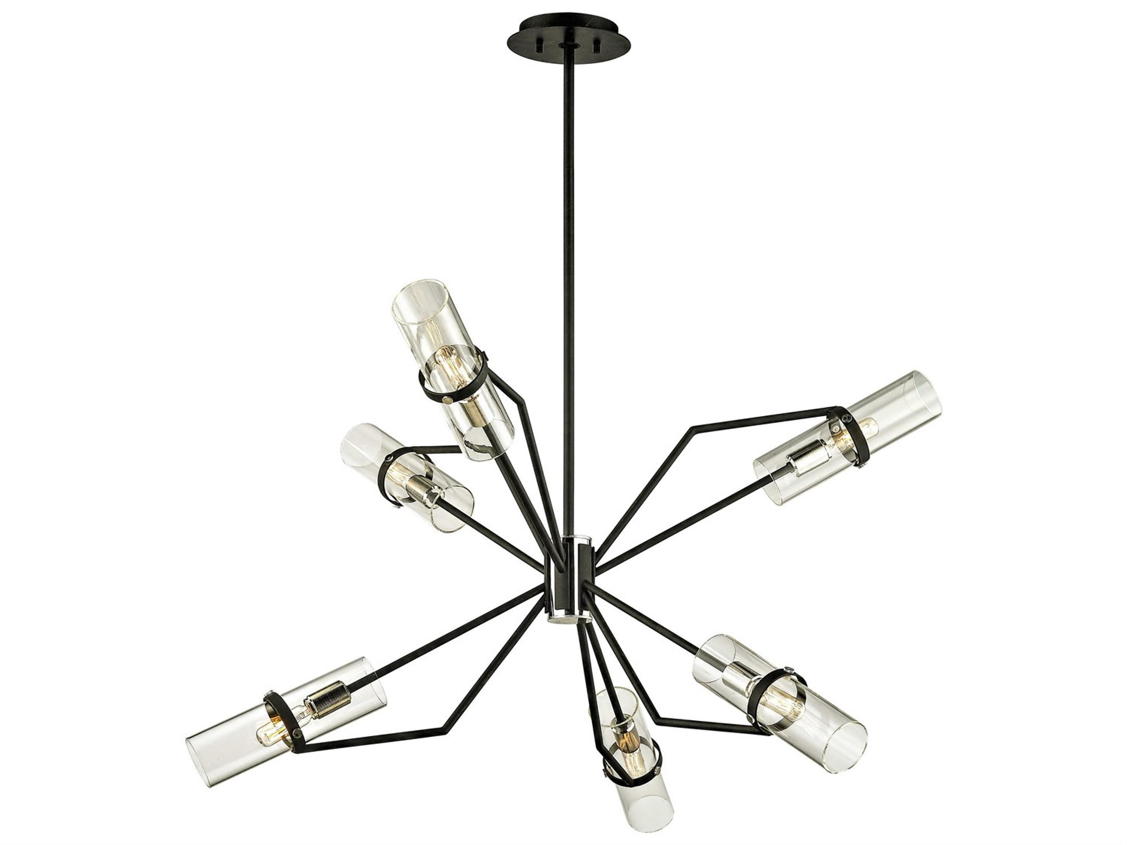 Troy Lighting Raef 6-Light Textured Black Polished Nickel Glass Candelabra Cylinder Chandelier