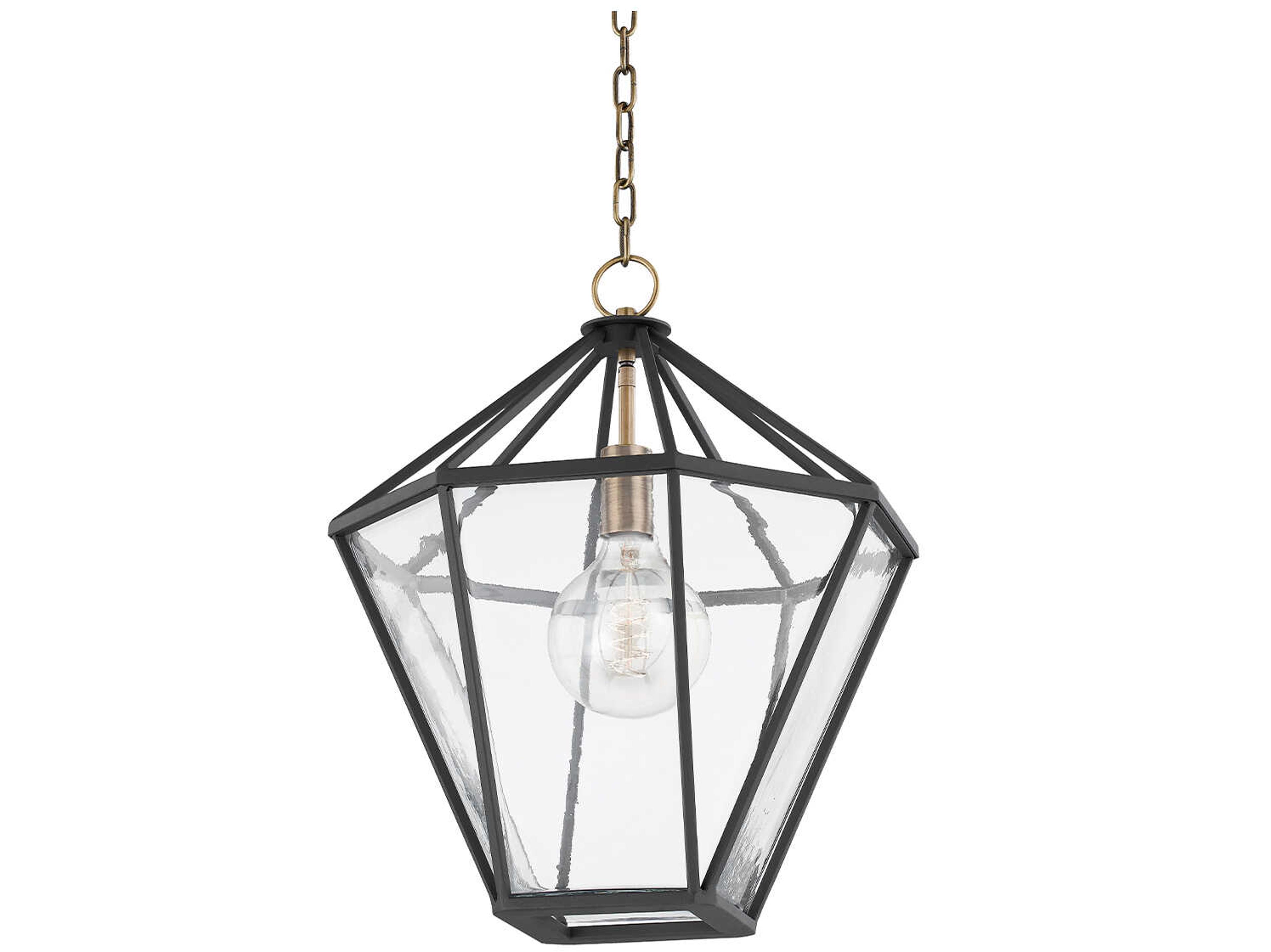 Troy Lighting Moss 1-Light Patina Brass Texture Black Glass Geometric Pendant
